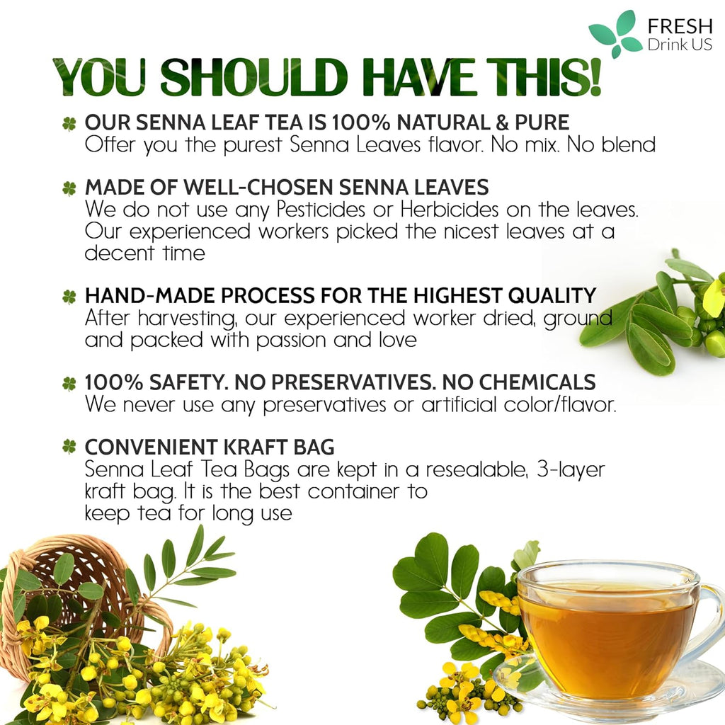 Premium Senna Leaf Tea Bags, 100% Natural & Pure from Senna Leaves. Loose Leaf Senna Herbal Tea, Made with Natural Material Tea Bags, Senna Leaf Tea. No Sugar, No Caffeine, No Gluten, Vegan. | Tea | Wiccan Center