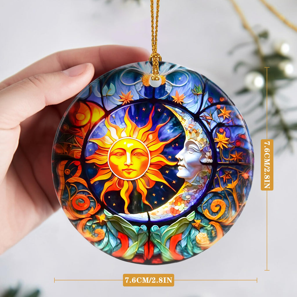 Touber Sun God Christmas Ornament Ceramic Holiday Decor Sun and Moon | Ornaments | Wiccan Center
