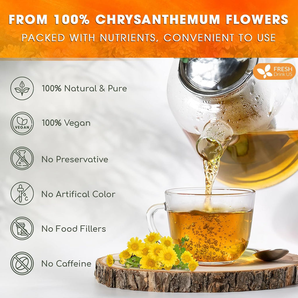 Premium Chrysanthemum Flower Tea Bags. Chrysanthemum Flower Herbal Tea. No Sugar, No Caffeine, No Gluten, Vegan. | Tea | Wiccan Center