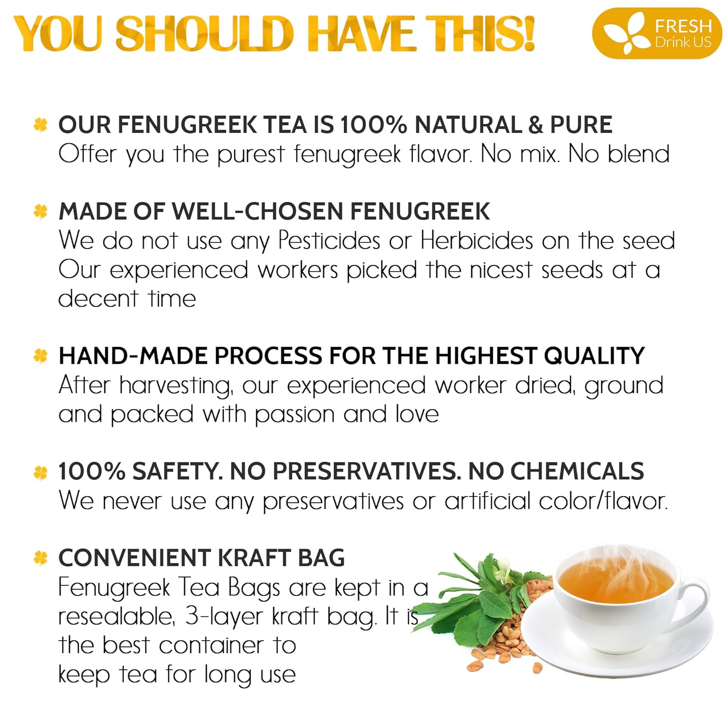 Premium Fenugreek Tea Bags. No Sugar, No Caffeine, No Gluten, Vegan. (30 Tea Bags) | Tea | Wiccan Center