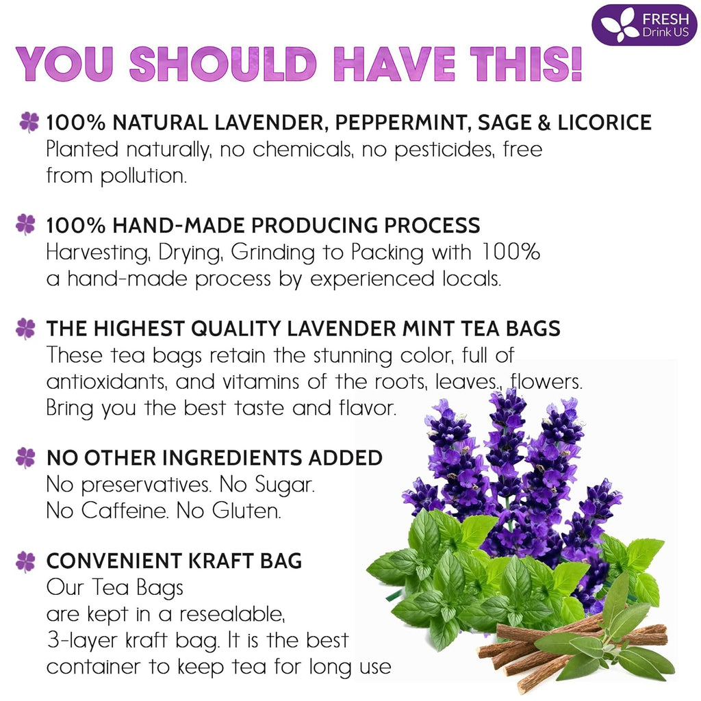 Premium Lavender Mint Tea Bags. 100% Natural, Blend of Lavender, Peppermint, Sage and Licorice. | Tea | Wiccan Center