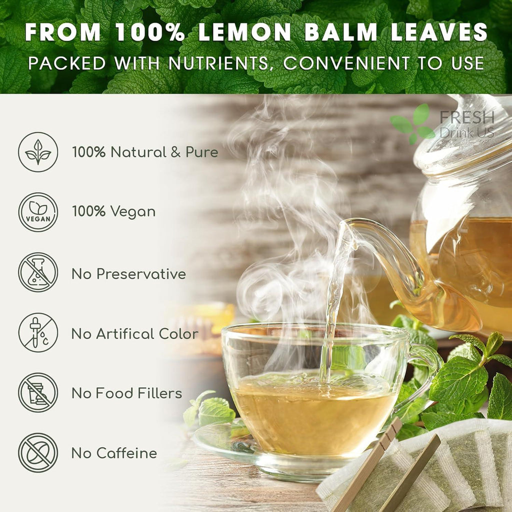 Premium Lemon Balm Leaf Tea Bags, 100% Natural & Pure from Lemon Balm Leaves. Loose Leaf Lemon Balm Herbal Tea. Lemon Balm Leaf Tea. No Sugar, No Caffeine, No Gluten, Vegan. | Tea | Wiccan Center