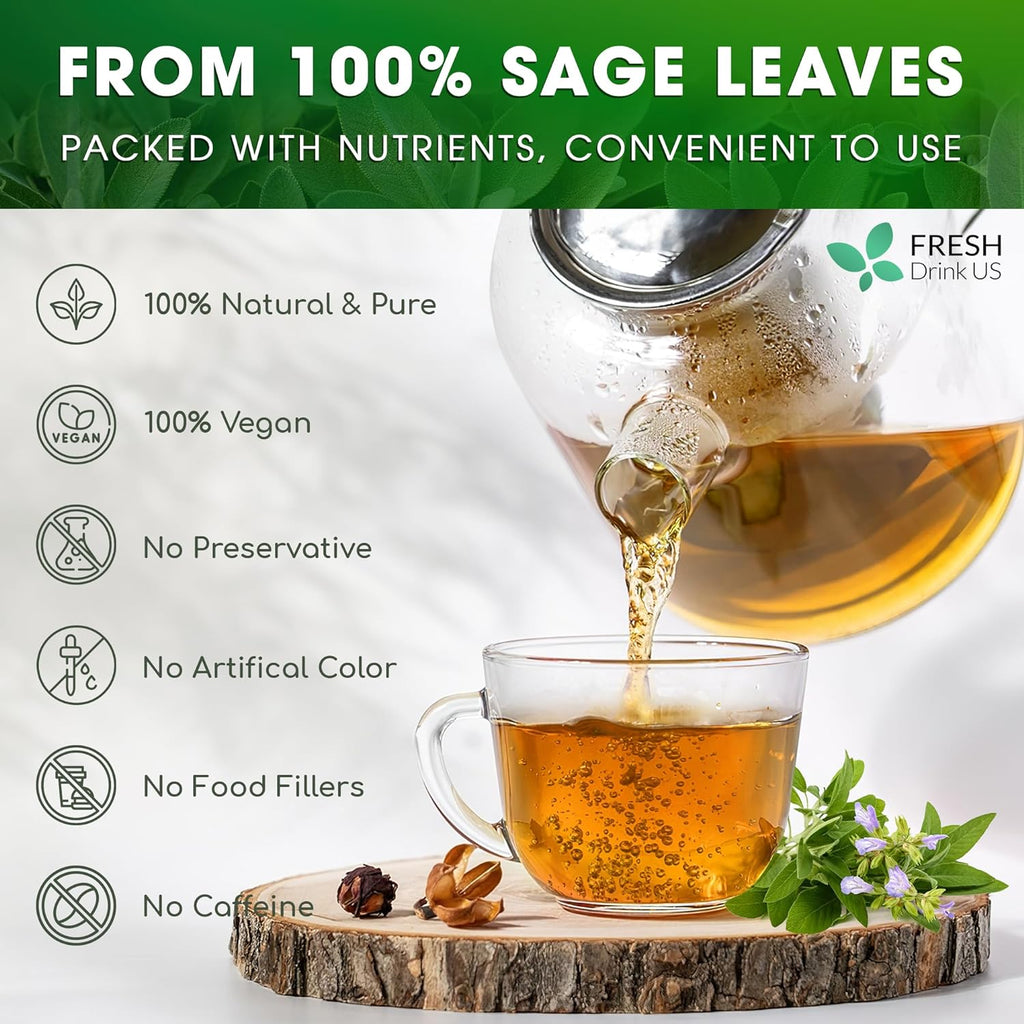 Sage Leaf Tea Bags, 100% Natural & Pure from Sage Leaves. Loose Leaf Sage Herbal Tea. Sage Leaf Tea. Made with Natural Material Tea Bags. No Sugar, No Caffeine, No Gluten, Vegan. | Tea | Wiccan Center