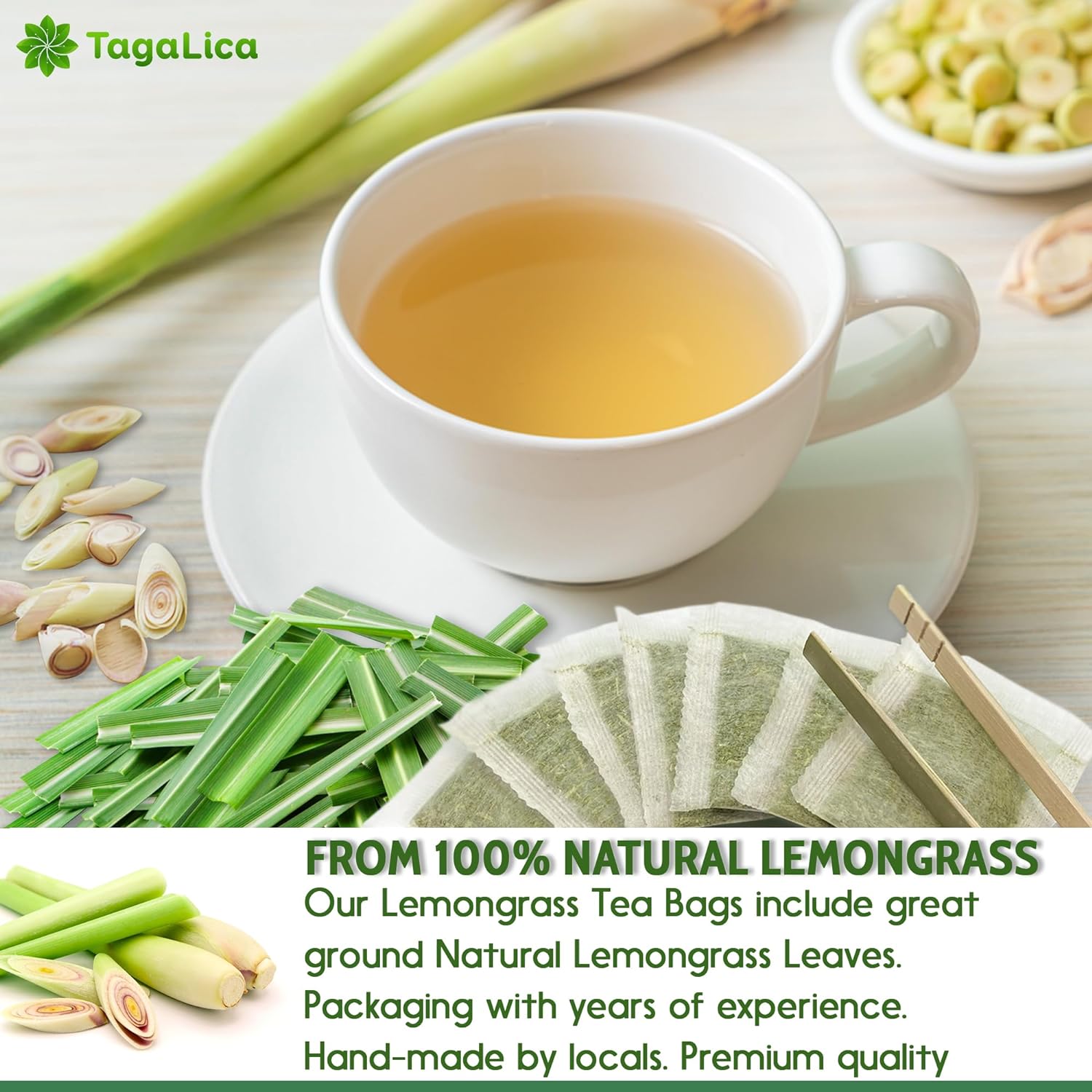 Lemongrass Tea Bags, 100% Natural & Pure Lemongrass leaves, Eco-Conscious Tea Bags, Lemongrass Herbal Tea. Lemongrass Leaf Tea. No Sugar, No Caffeine, No Gluten, Vegan. | Tea | Wiccan Center