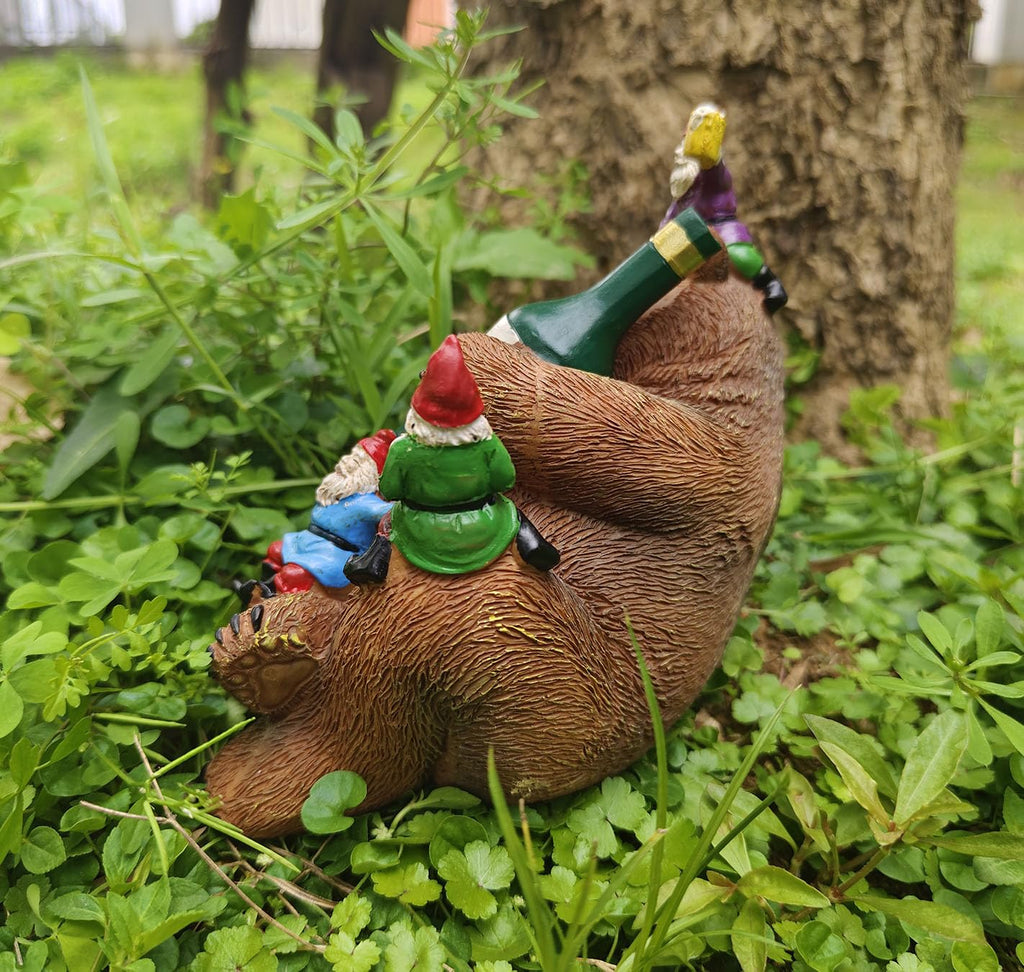 Garden Bear and Gnomes Statue Yard Lawn Home Decor | Home & Garden > Yard, Garden & Outdoor Living > Décor > Ornaments & Statues | Wiccan Center