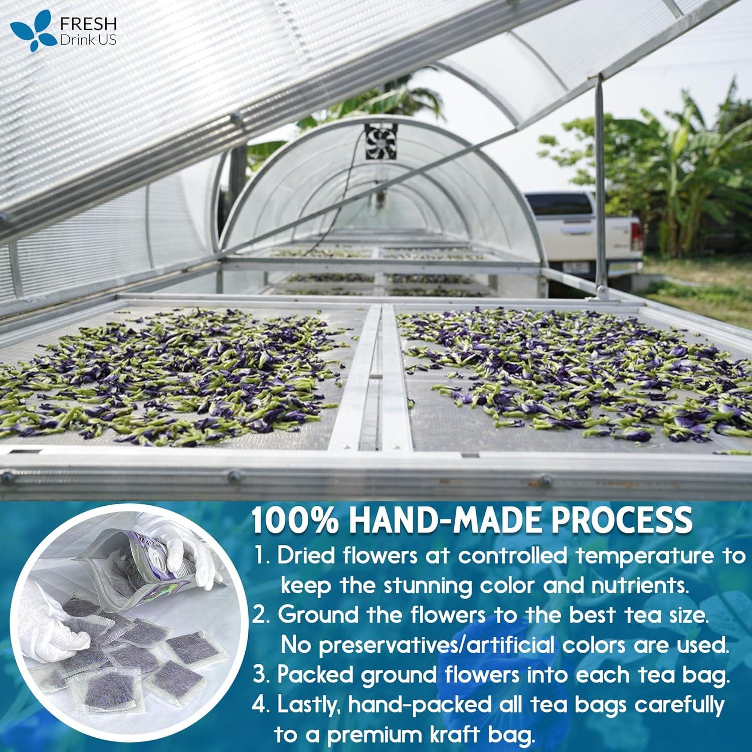 Premium Butterfly Pea Flowers, Tea Bags, 100% Natural and Pure from Butterfly Pea Flowers, Hand-made, Made With Natural Materials-Corn Fiber Tea Bag, Sugar/Caffeine/Gluten Free | Tea | Wiccan Center