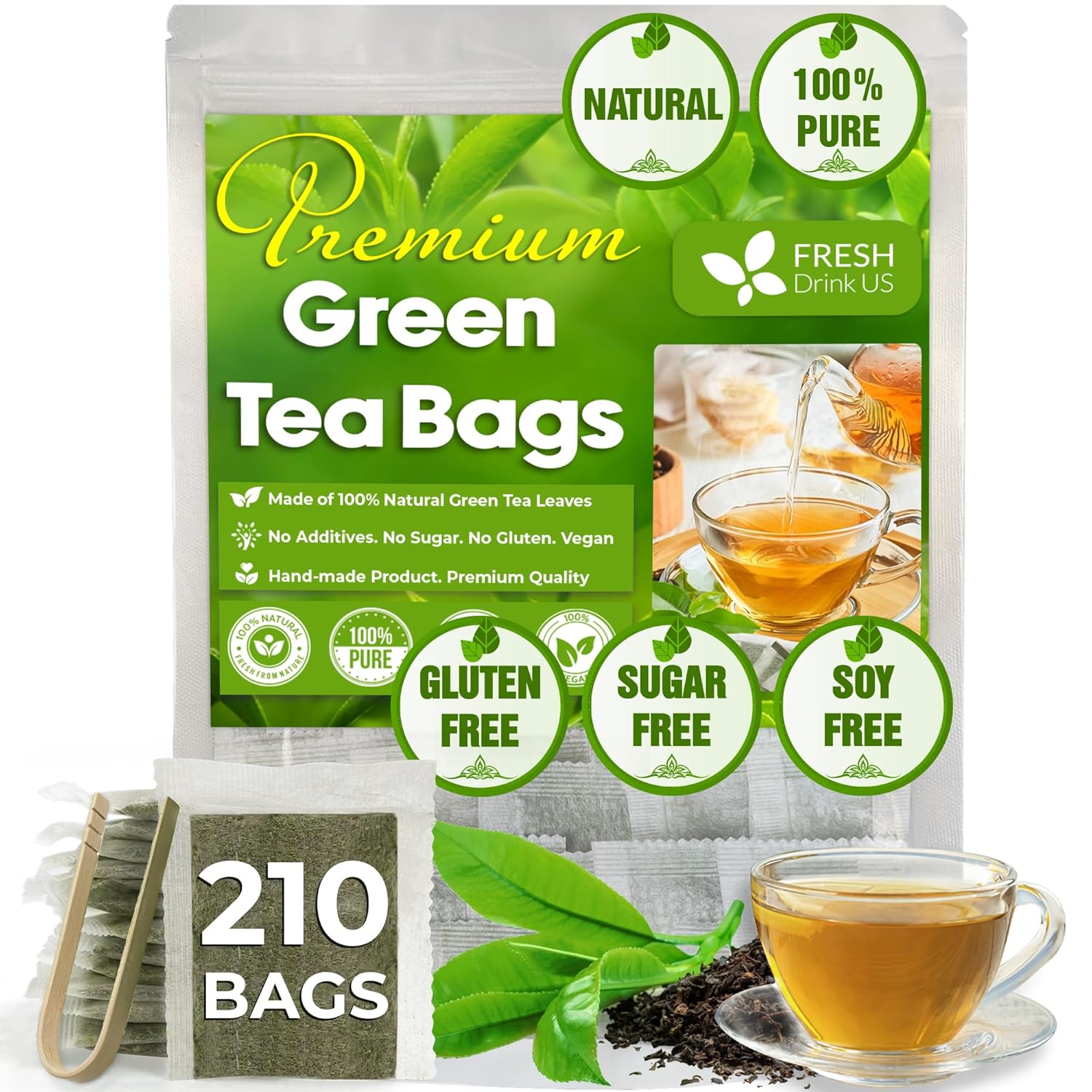 Premium Green Tea Bags, 100% Natural & Pure from Green Tea. Green Herbal Tea. No Sugar, No Gluten, Vegan | Tea | Wiccan Center
