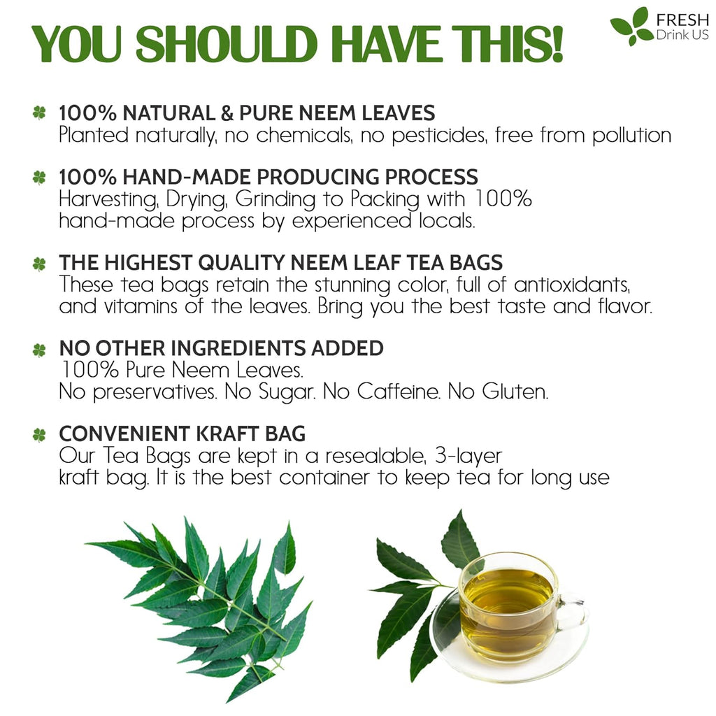 Neem Leaf Tea Bags, 100% Natural and Pure from Neem Leaves. Loose Leaf Neem Herbal Tea. Neem Leaf Tea. No Sugar, No Caffeine, No Gluten, Vegan. | Tea | Wiccan Center