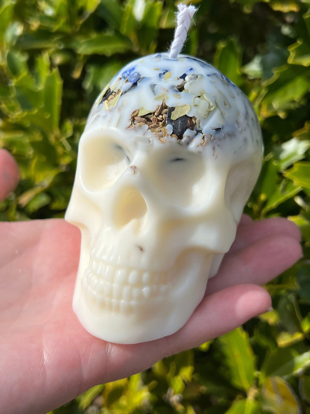 Witches Shield of Protection Herbal Intention Large Skull Crystal Candle | Ritual Altar Tool Stone Spell Scented Soy Gift Dragons Blood | | Wiccan Center