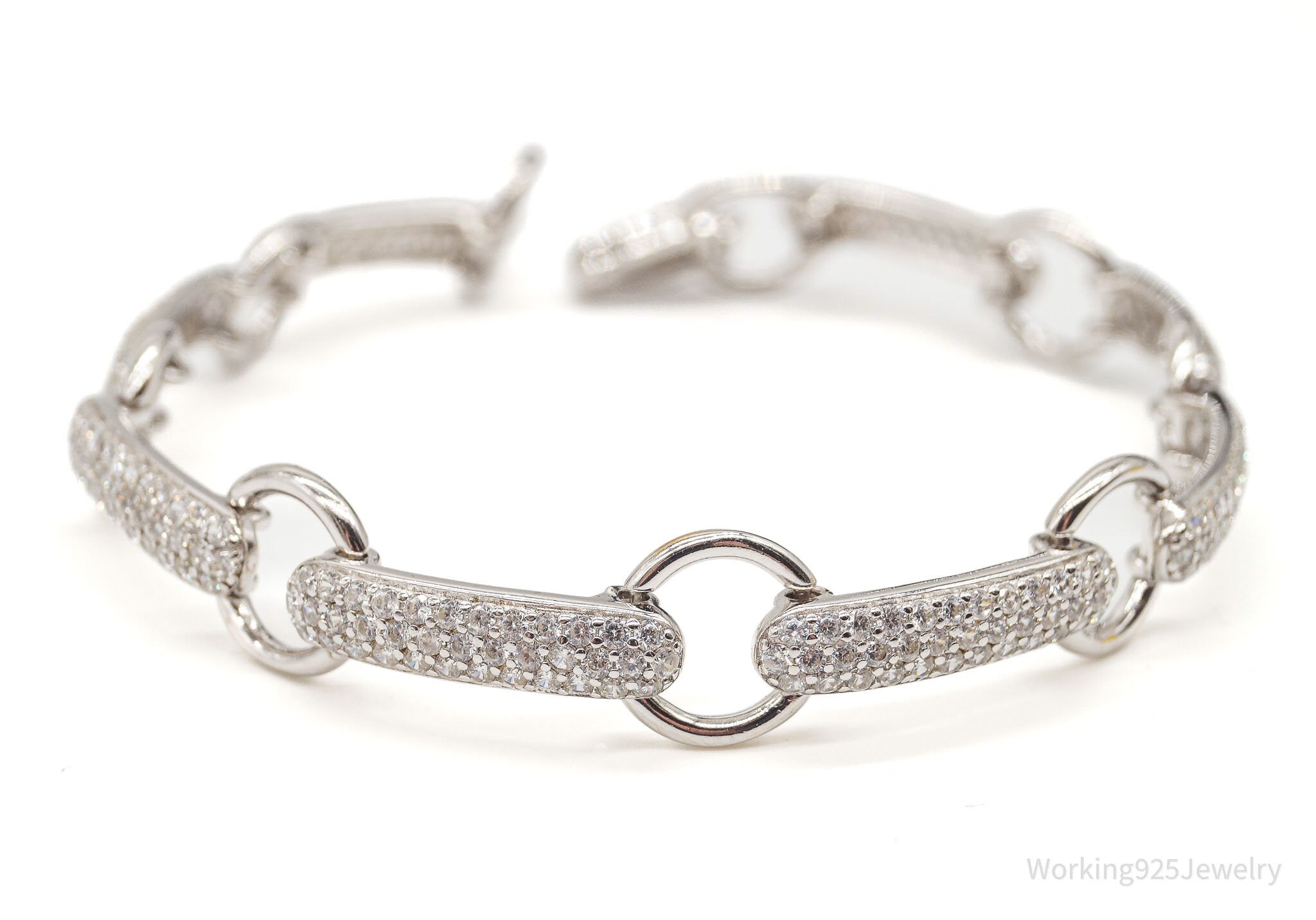 Vintage Designer Cubic Zirconia Open Link Sterling Silver Bracelet | Jewelry > Bracelets | Wiccan Center