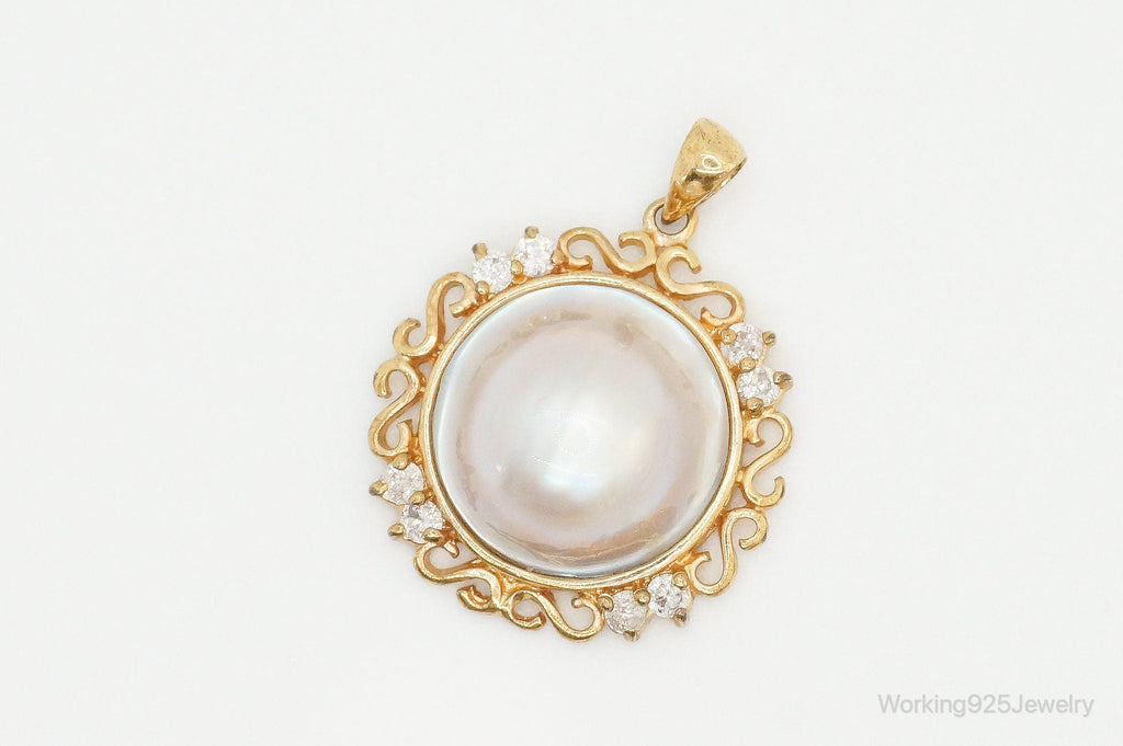 Vintage Pearl Gold Vermeil Cubic Zirconia Sterling Silver Pendant | Jewelry > Necklaces > Pendants | Wiccan Center