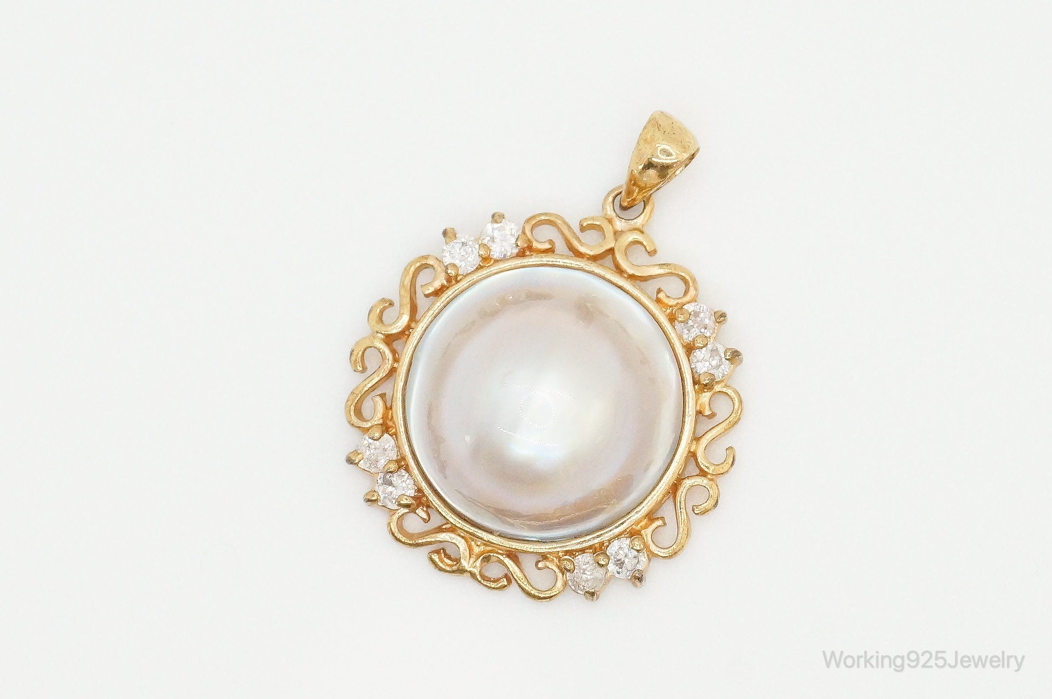 Vintage Pearl Gold Vermeil Cubic Zirconia Sterling Silver Pendant | Jewelry > Necklaces > Pendants | Wiccan Center
