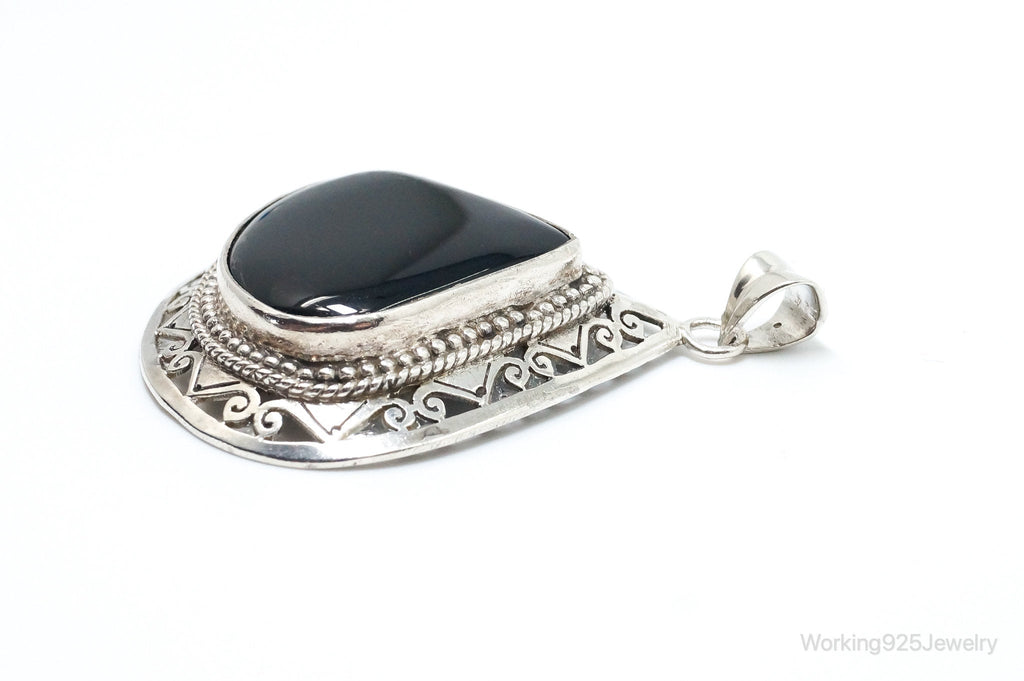 Large Vintage Black Onyx Bali Style Sterling Silver Necklace Pendant | Jewelry > Necklaces > Pendants | Wiccan Center