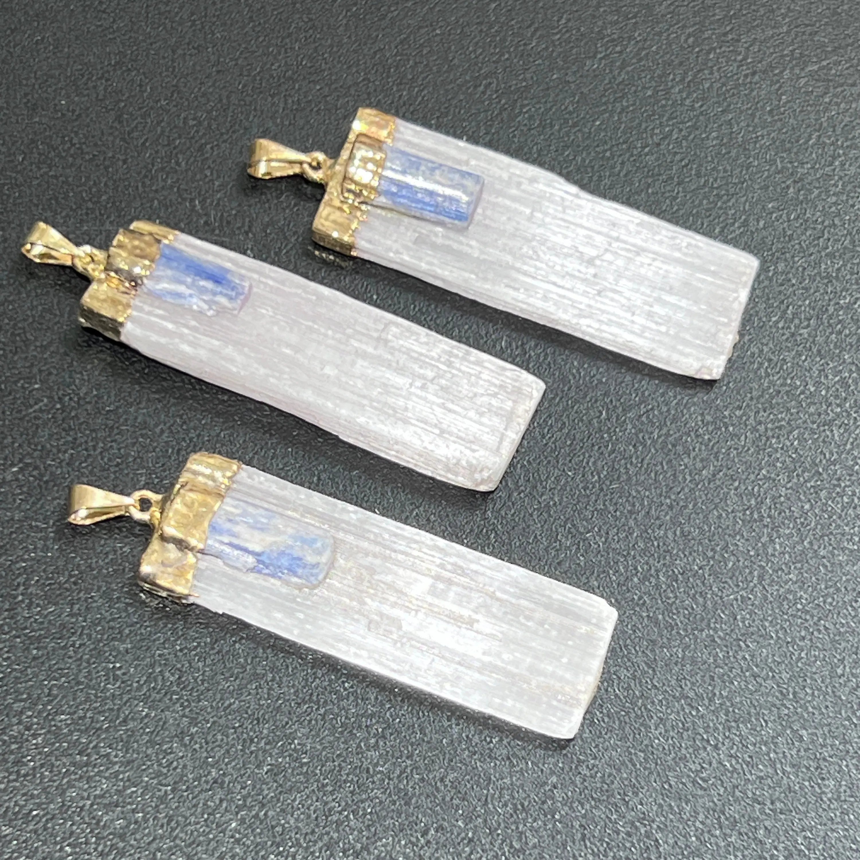 Selenite Kyanite Crystal Pendant (Gold Plated) Gemstone Necklace Jewelry Charm Supply | Craft Supplies & Tools > Beads, Gems & Cabochons > Charms & Pendants > Charms | Wiccan Center