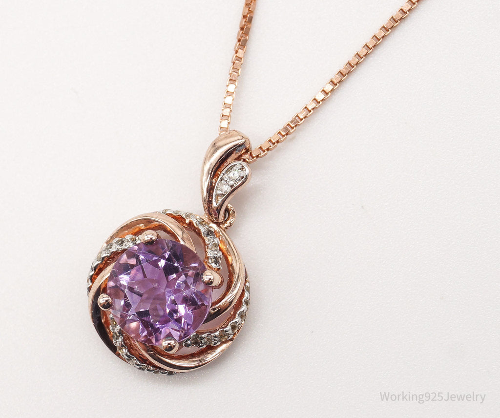 Vintage Amethyst Cubic Zirconia Rose Gold Vermeil Sterling Silver Necklace | Jewelry > Necklaces > Pendants | Wiccan Center