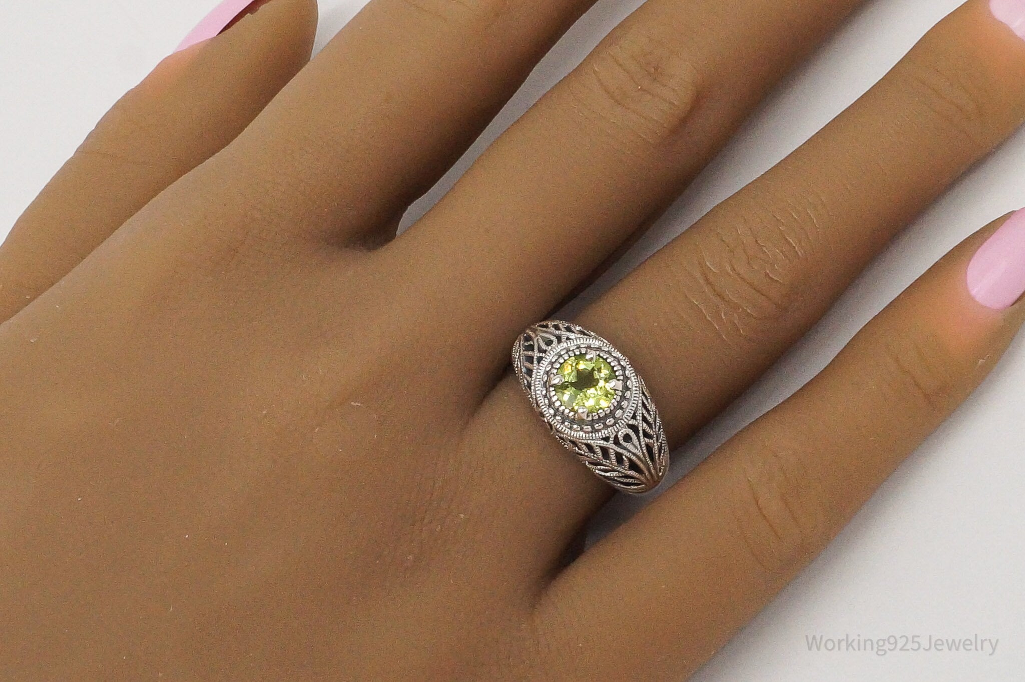 Vintage CNA Peridot Filigree Sterling Silver Ring - Size 6 | Jewelry > Rings | Wiccan Center