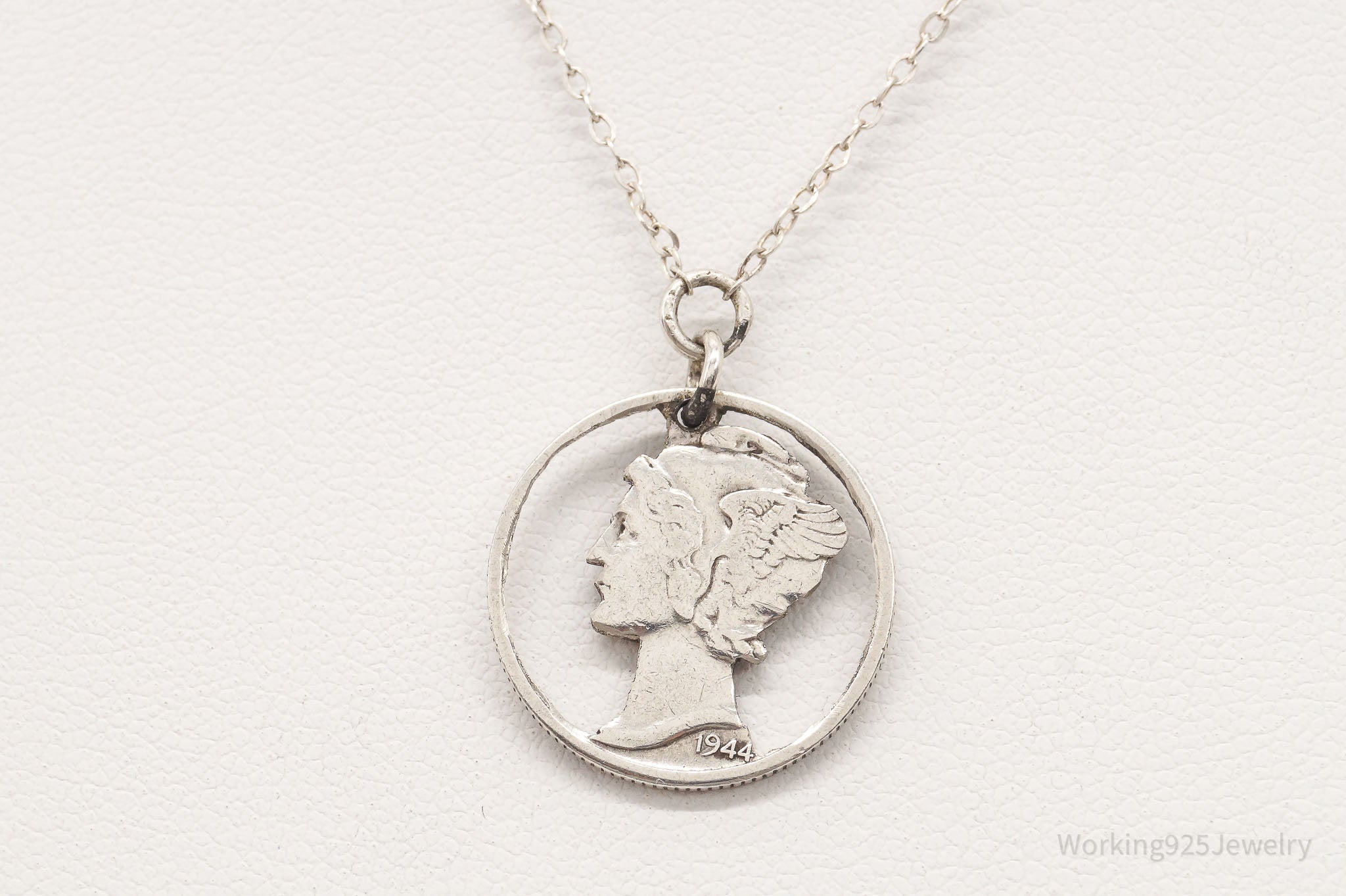 Vintage 1944 Mercury Dime Coin Cut Out Pendant - Sterling Silver Chain Necklace | Jewelry > Necklaces > Pendants | Wiccan Center