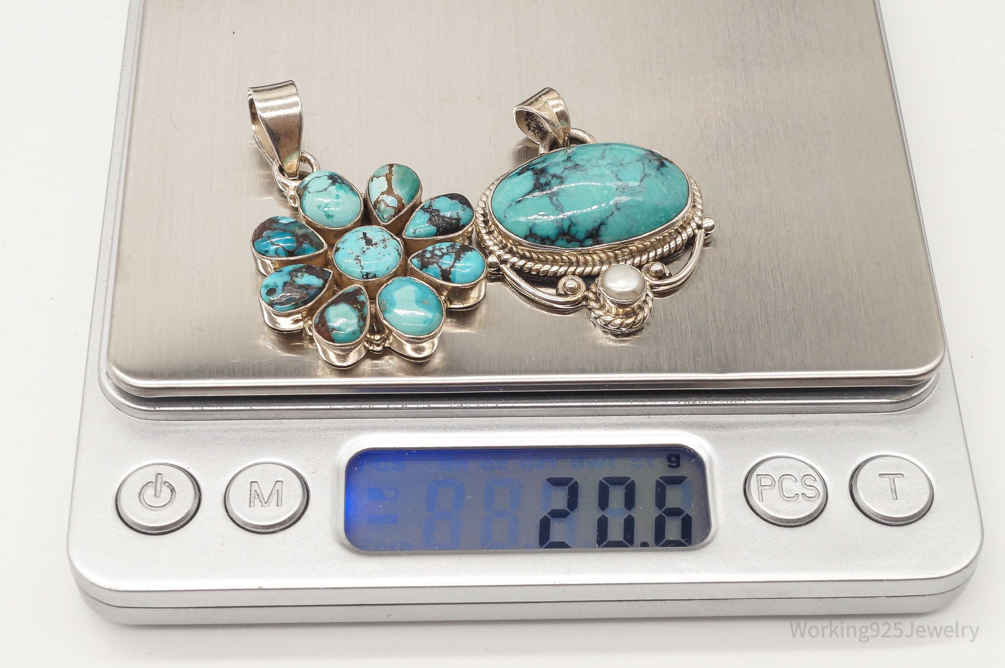 Vintage Turquoise Pearl Bali Style Sterling Silver Pendant Set | Jewelry > Necklaces > Pendants | Wiccan Center