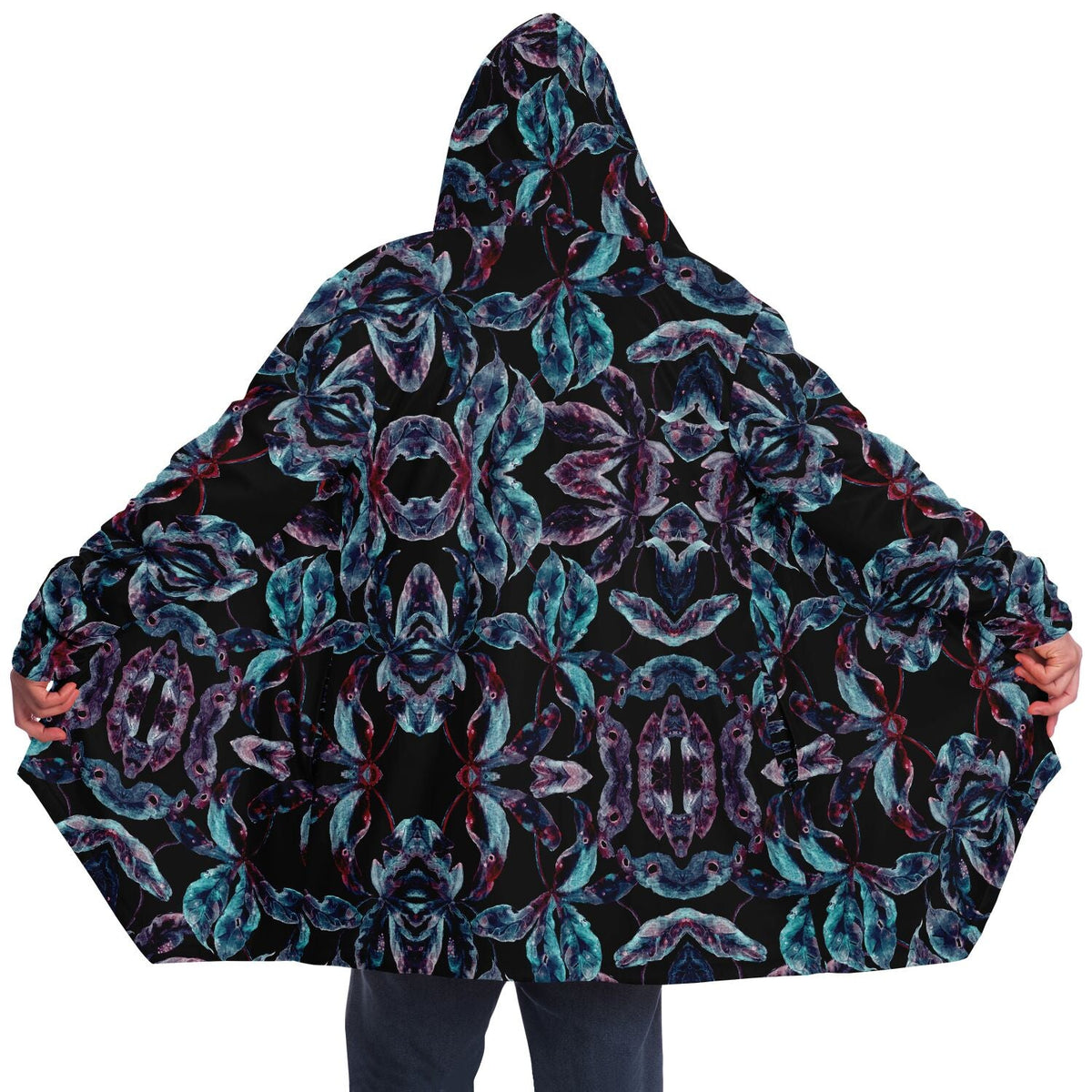 Dark Tropics Cuddle Cloak | Unisex Minky Sherpa Lined Hooded Coat | Women and Mens Festival Coat | Mountain Fashion | Microfleece Cloak - AOP | Wiccan Center