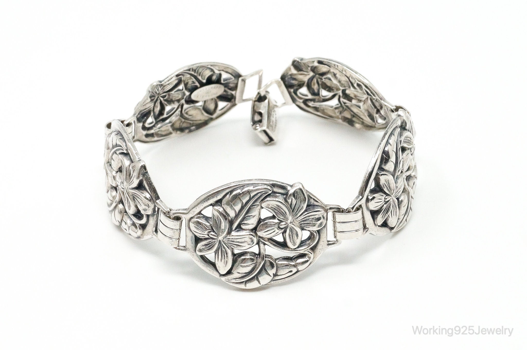 Vintage Designer Danecraft Floral Panels Sterling Silver Bracelet | Jewelry > Bracelets | Wiccan Center