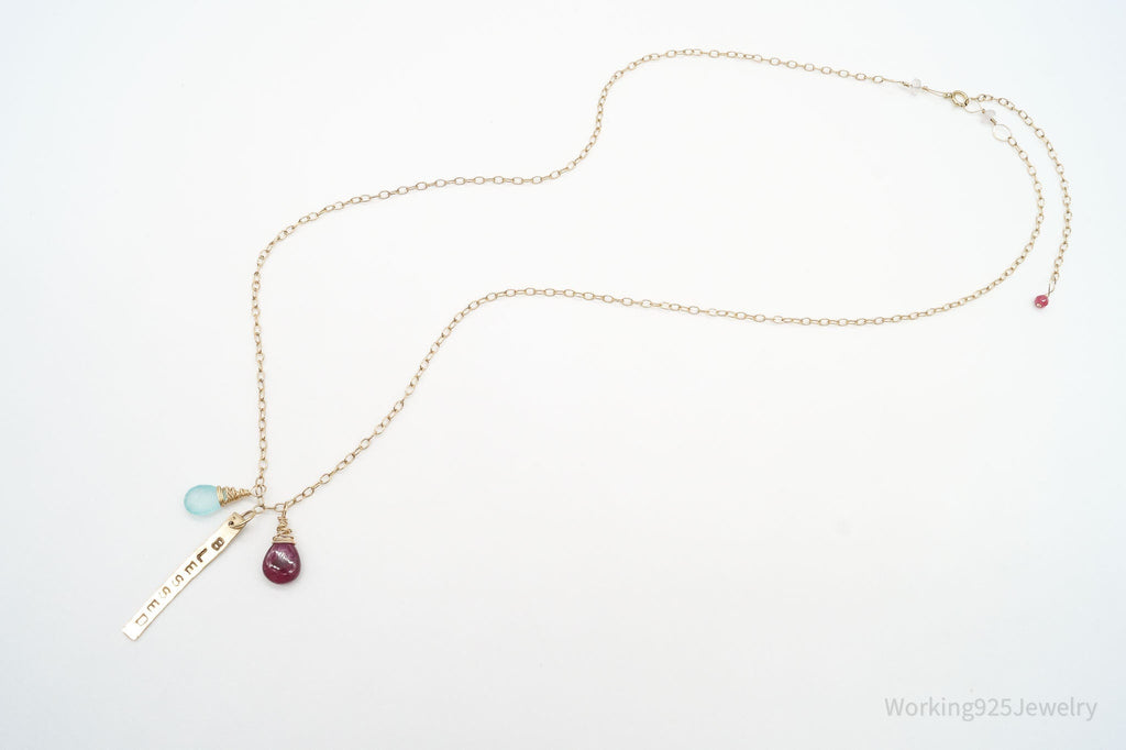 Vintage 14K Gold Filled "BLESSED" Chalcedony Rhodolite Rose Quartz Necklace 24" | Jewelry > Necklaces > Pendants | Wiccan Center
