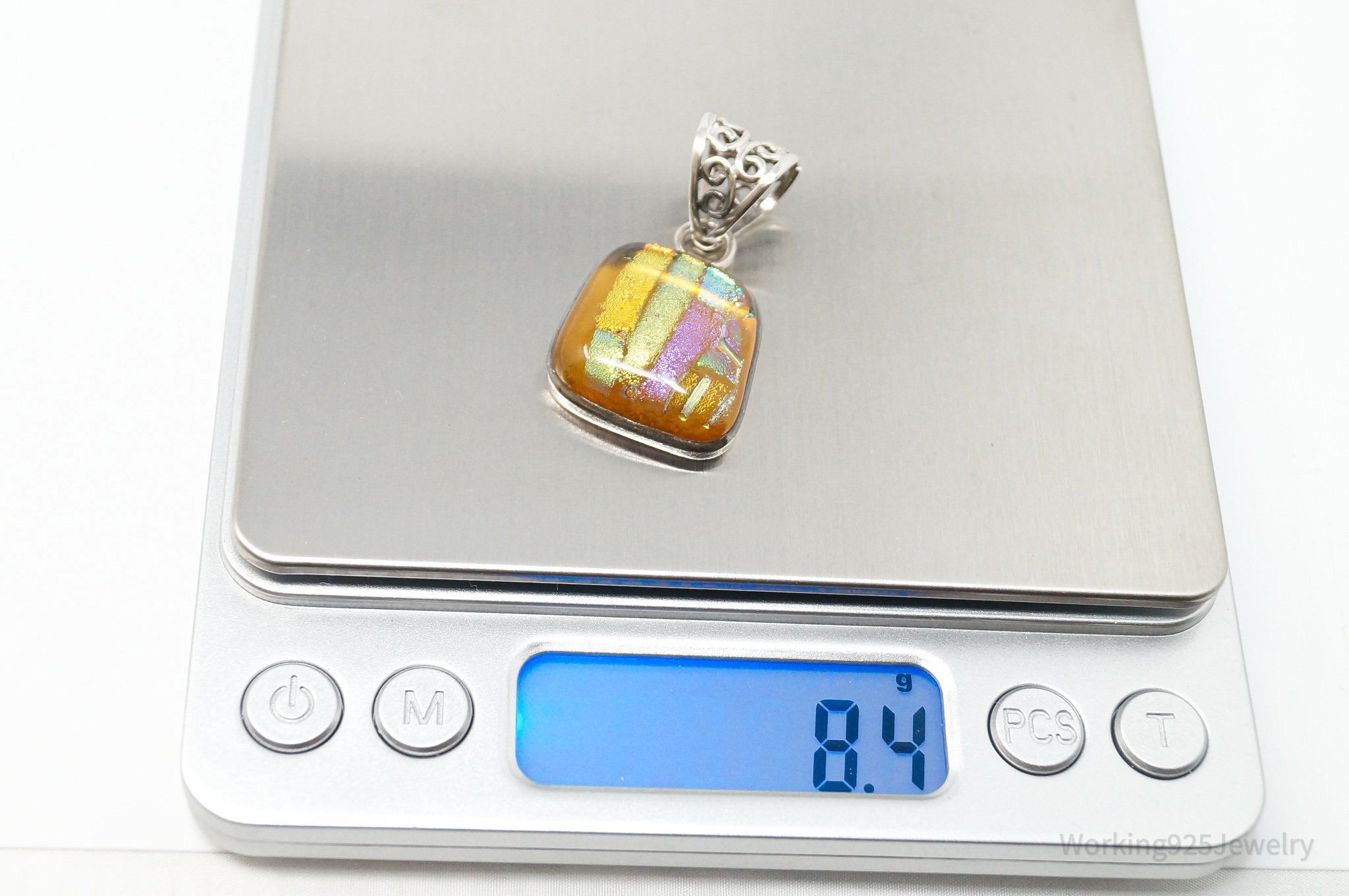 Vintage Large Dichroic Glass Square Sterling Silver Necklace Pendant | Jewelry > Necklaces > Pendants | Wiccan Center