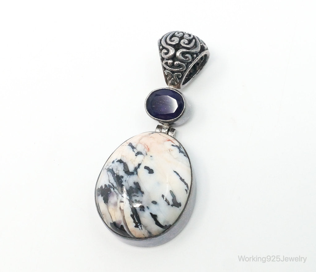 Vintage Large Zebra Jasper Amethyst Sterling Silver Necklace Pendant | Jewelry > Necklaces > Pendants | Wiccan Center