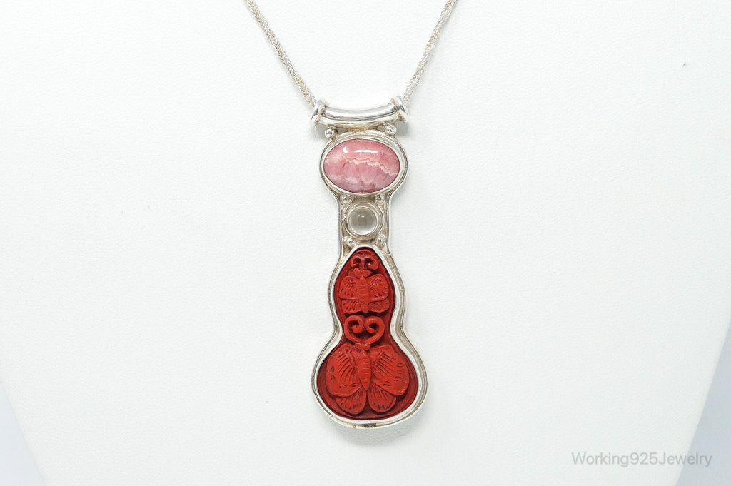 Designer SAJEN Cinnabar Rhodocrosite White Moonstone Sterling Silver Necklace | Jewelry > Necklaces > Pendants | Wiccan Center