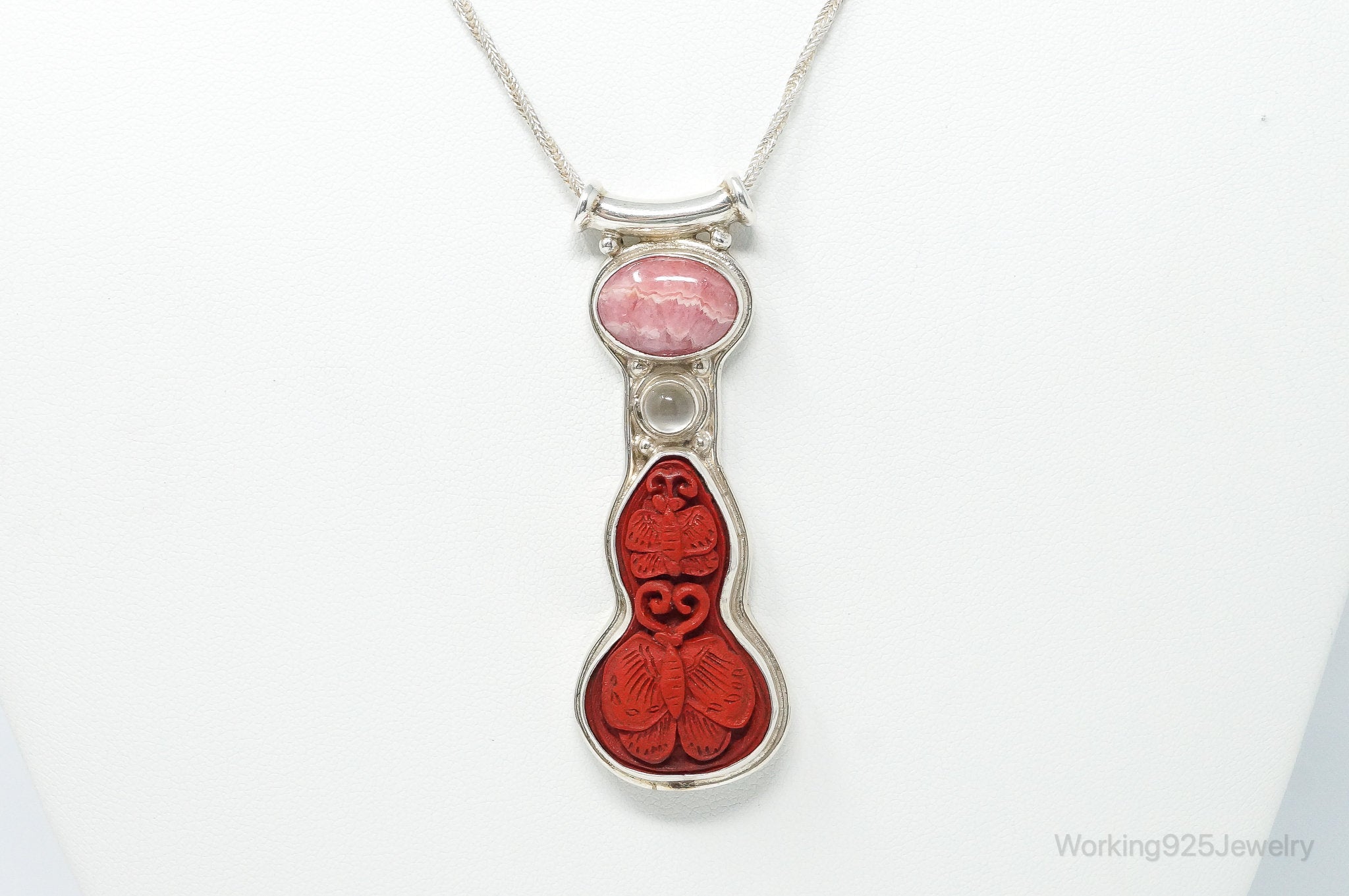 Designer SAJEN Cinnabar Rhodocrosite White Moonstone Sterling Silver Necklace | Jewelry > Necklaces > Pendants | Wiccan Center
