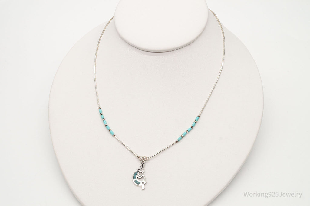 Vintage Native America Turquoise Dancing Kokopelli Sterling Silver Necklace | Jewelry > Necklaces > Pendants | Wiccan Center