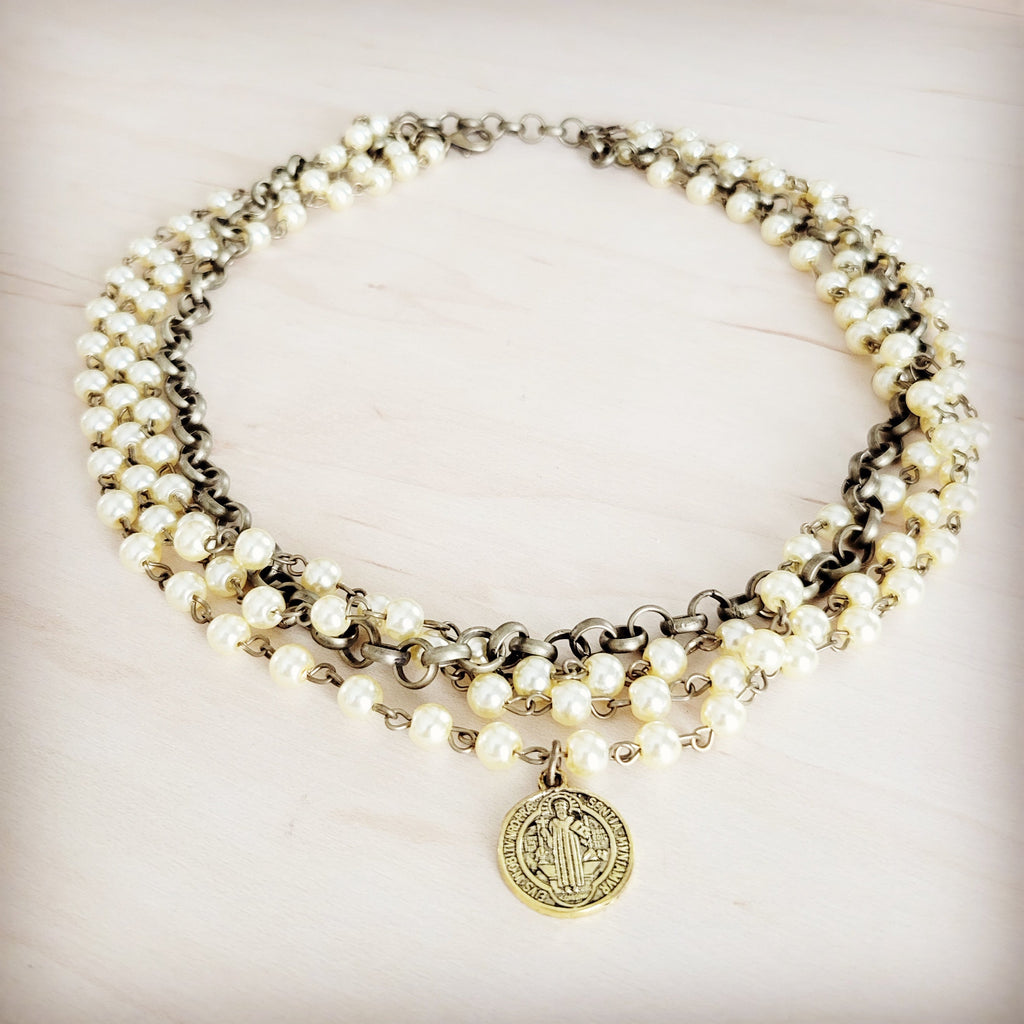 Champagne Pearl Beaded Collar Necklace w/ Pendant 263x | Necklace | Wiccan Center