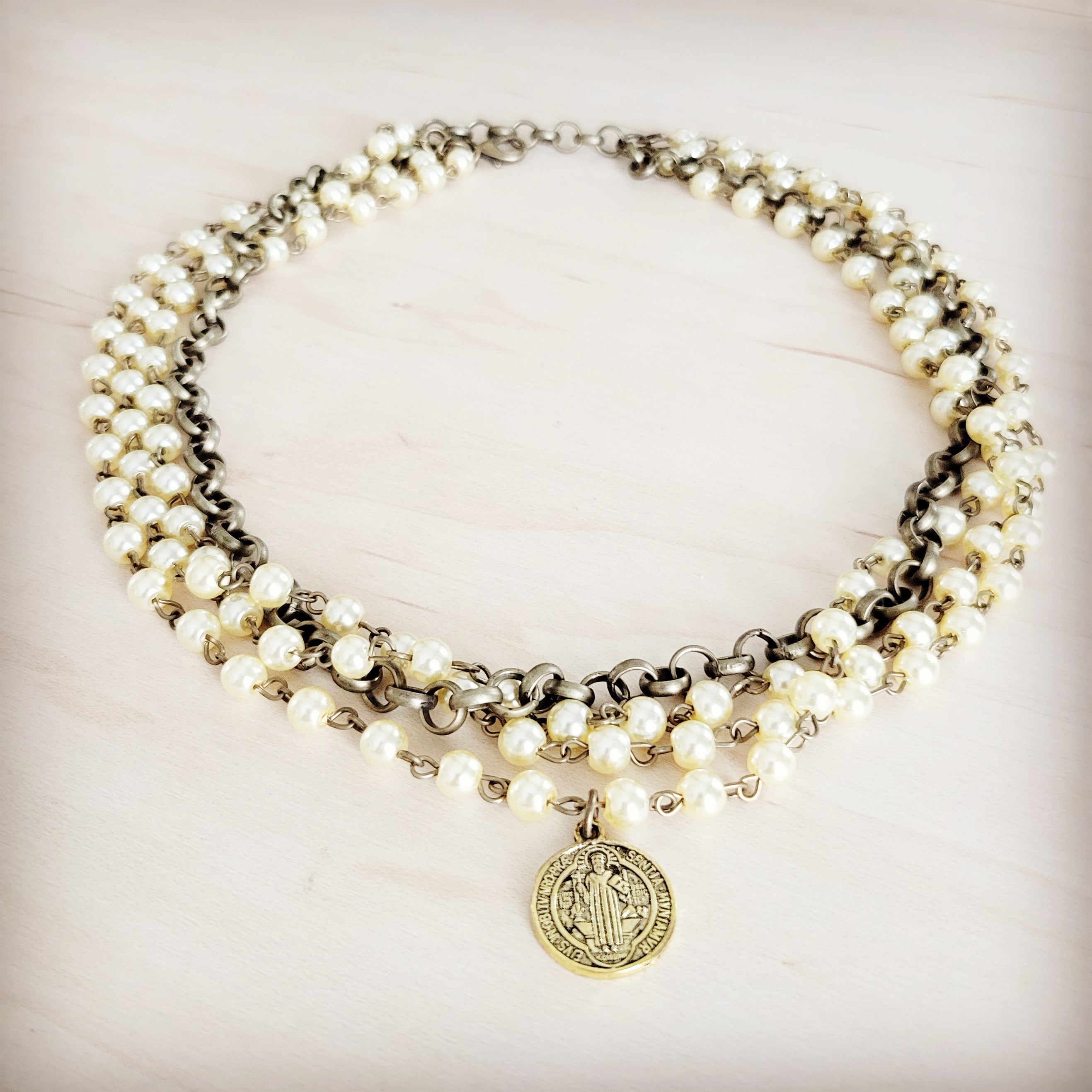 Champagne Pearl Beaded Collar Necklace w/ Pendant 263x | Necklace | Wiccan Center