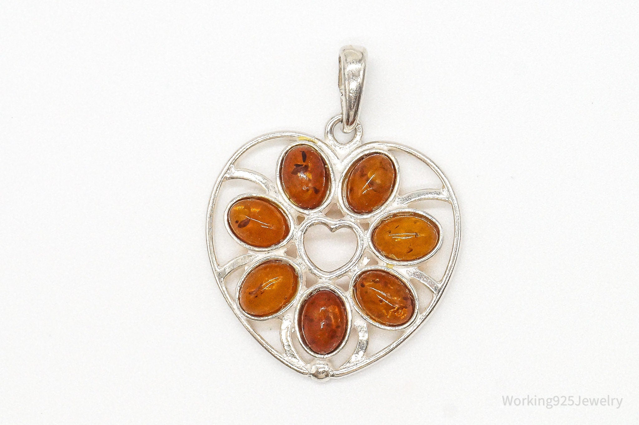 Vintage Amber Heart Modernist Sterling Silver Pendant | Jewelry > Necklaces > Pendants | Wiccan Center
