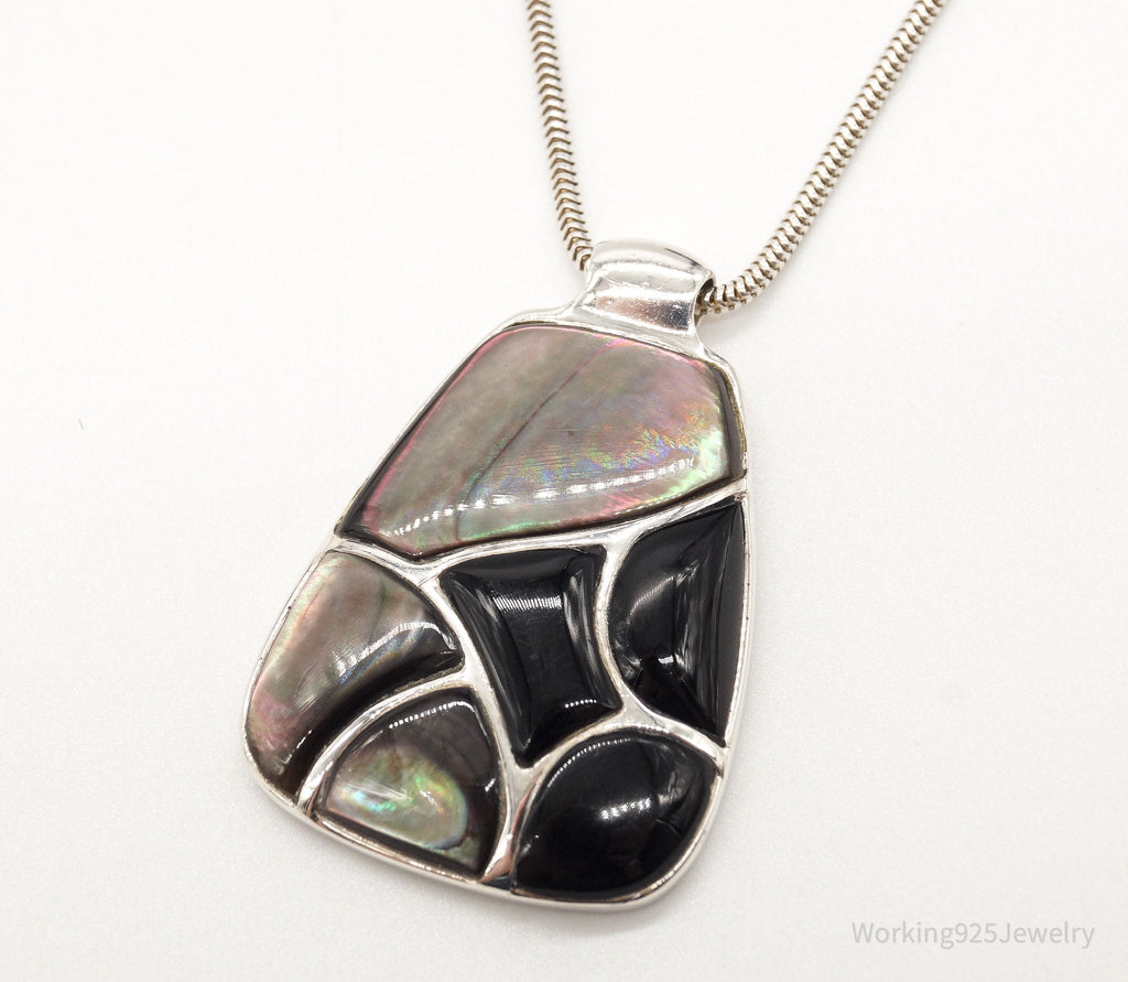 Vintage Black Onyx Paua Abalone Shell Sterling Silver Necklace | Jewelry > Necklaces > Pendants | Wiccan Center