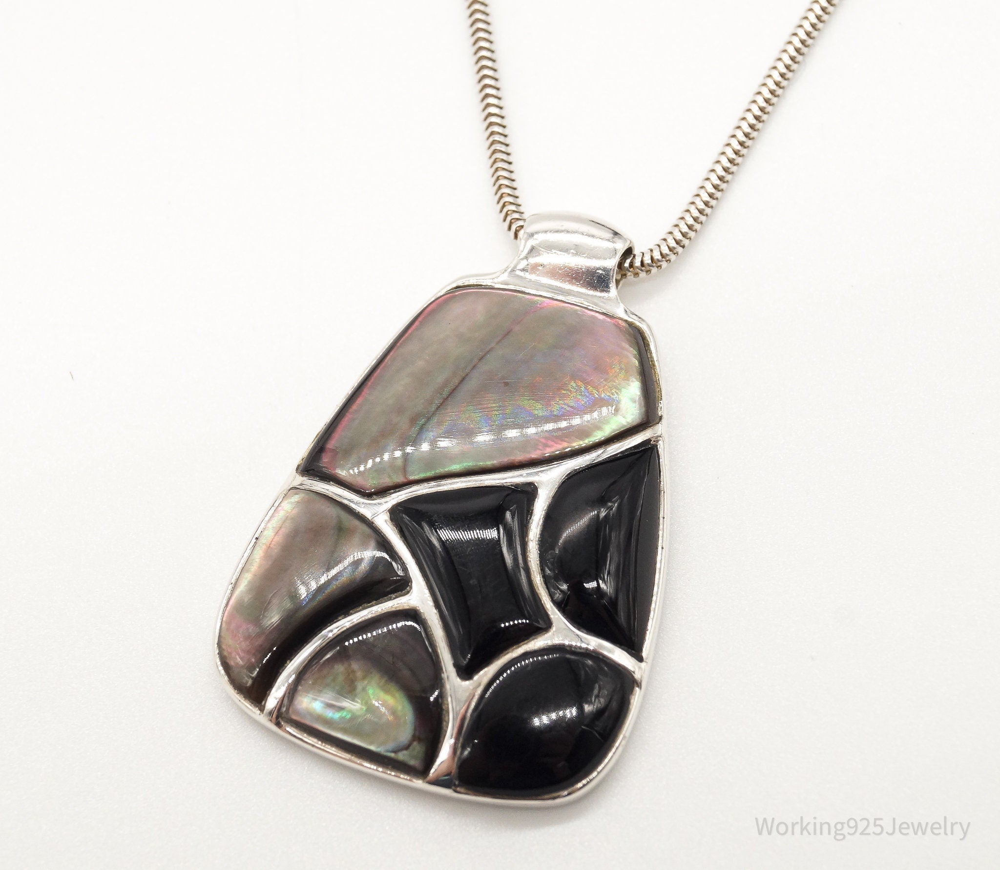 Vintage Black Onyx Paua Abalone Shell Sterling Silver Necklace | Jewelry > Necklaces > Pendants | Wiccan Center