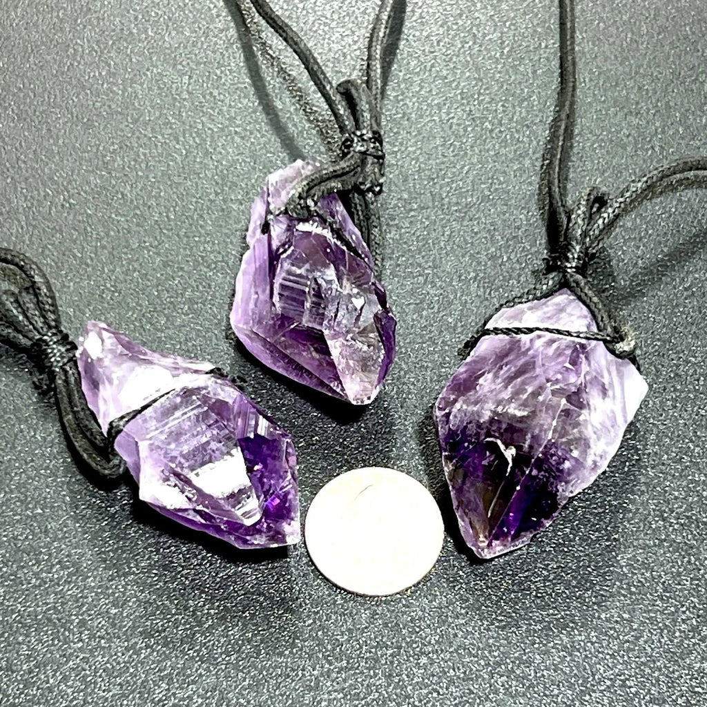 Large Dark Amethyst Crystal Raw Point Necklace (24 Inch Black Cord) Gemstone Jewelry Pendant | Jewelry > Necklaces > Crystal Necklaces | Wiccan Center