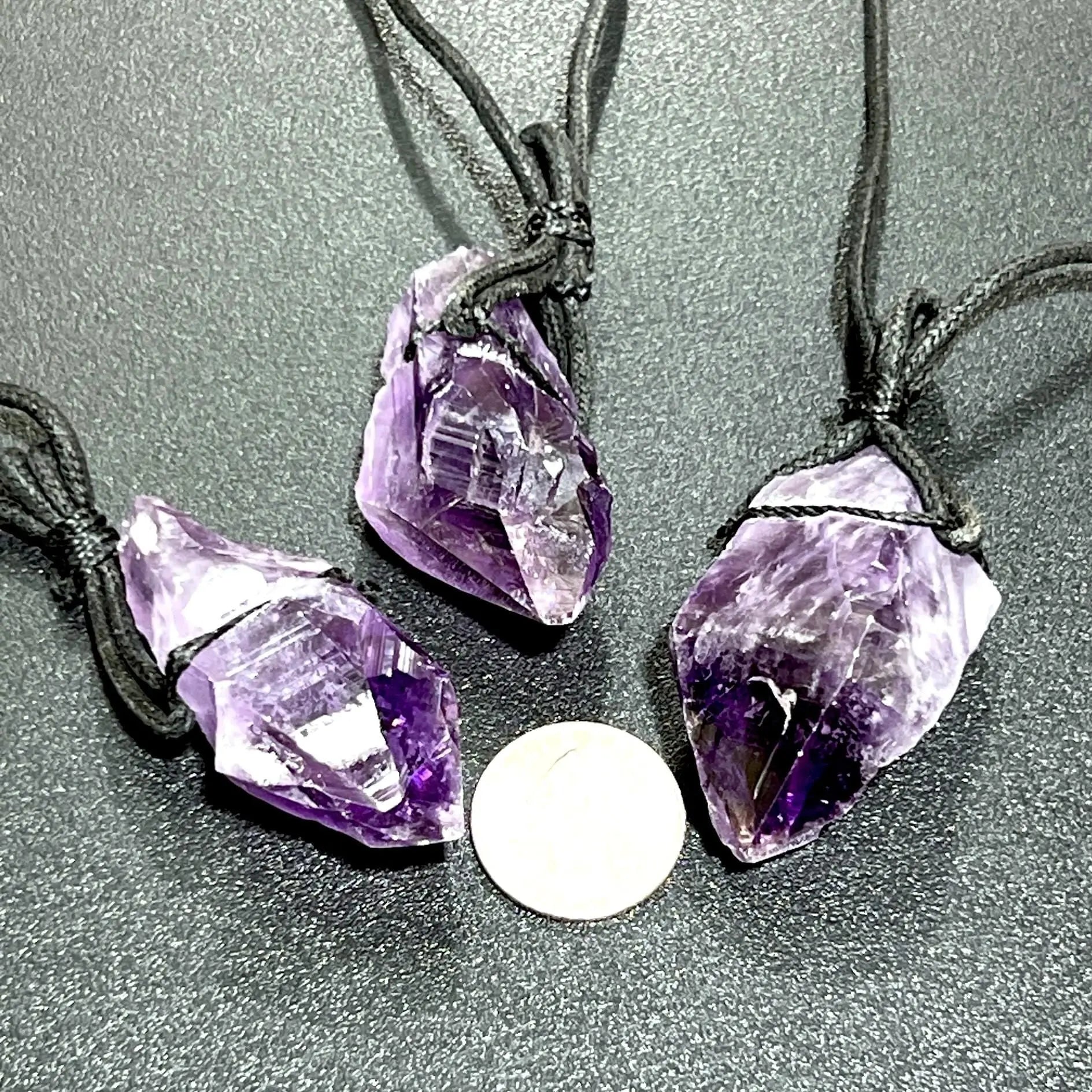 Large Dark Amethyst Crystal Raw Point Necklace (24 Inch Black Cord) Gemstone Jewelry Pendant | Jewelry > Necklaces > Crystal Necklaces | Wiccan Center