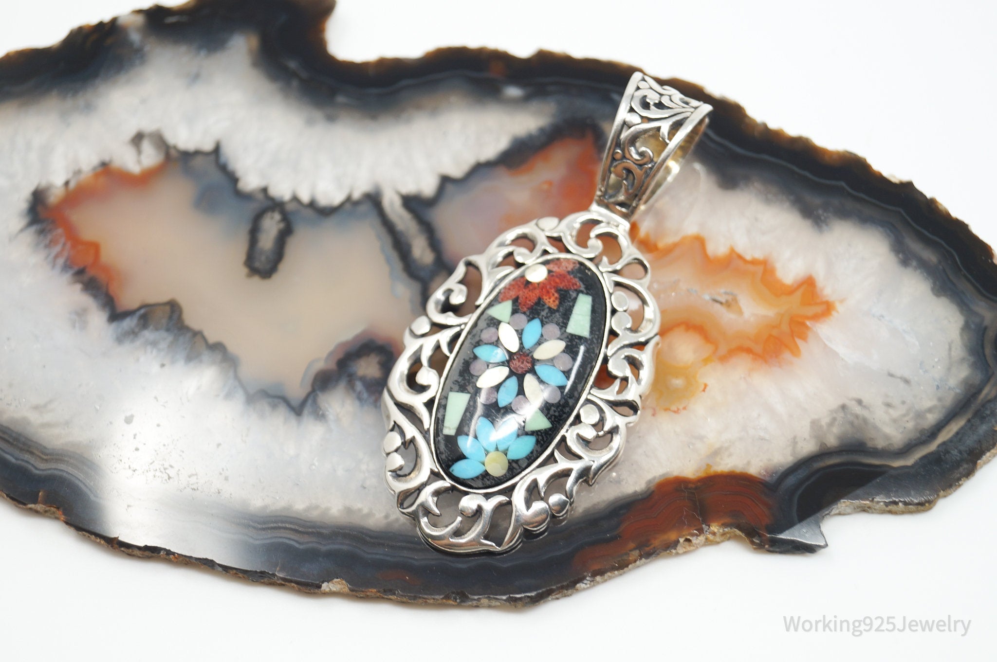 Vintage Carolyn Pollack Relios Multi Gem Flower Sterling Silver Pendant | Jewelry > Necklaces > Pendants | Wiccan Center