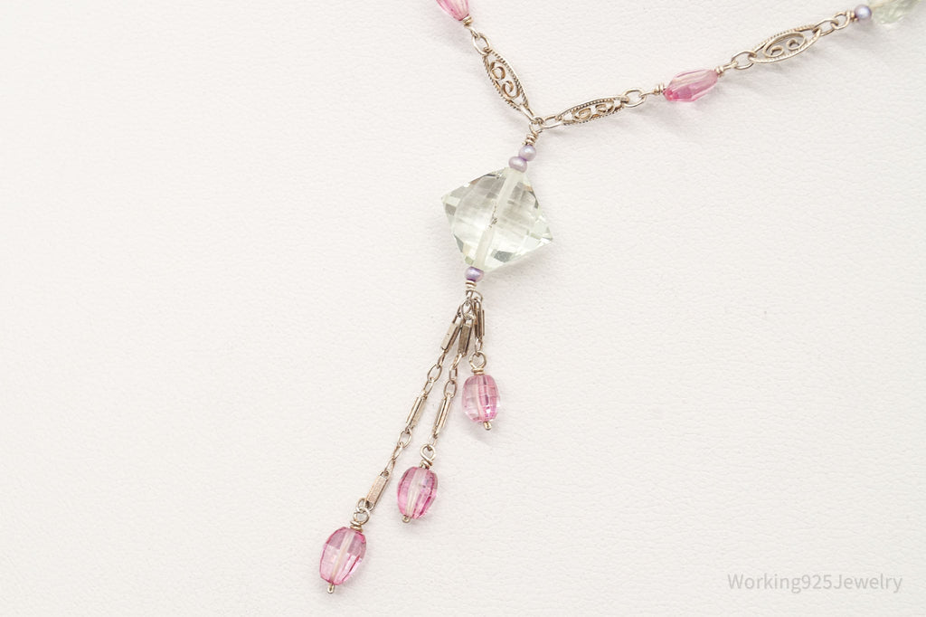 Vintage Prasiolite Pink Topaz Seed Pearls Sterling Silver Necklace | Jewelry > Necklaces > Pendants | Wiccan Center