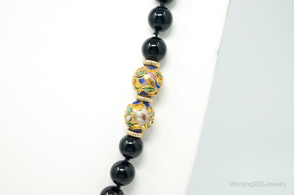 Vintage Long Black Onyx Cloisonne Beads Necklace | Jewelry > Necklaces > Pendants | Wiccan Center