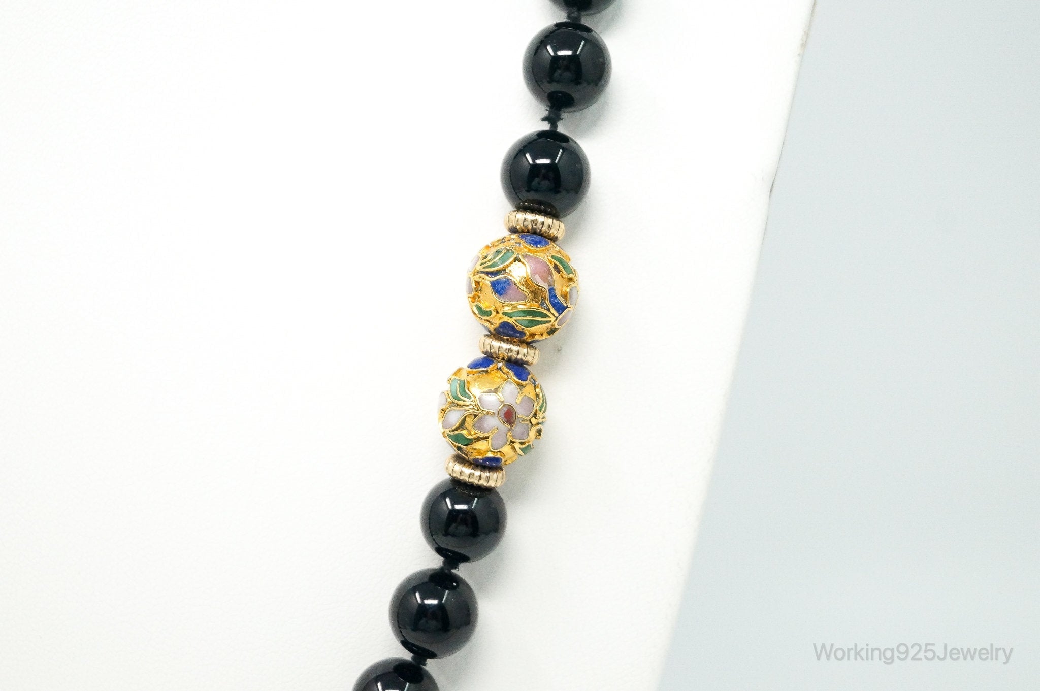 Vintage Long Black Onyx Cloisonne Beads Necklace | Jewelry > Necklaces > Pendants | Wiccan Center