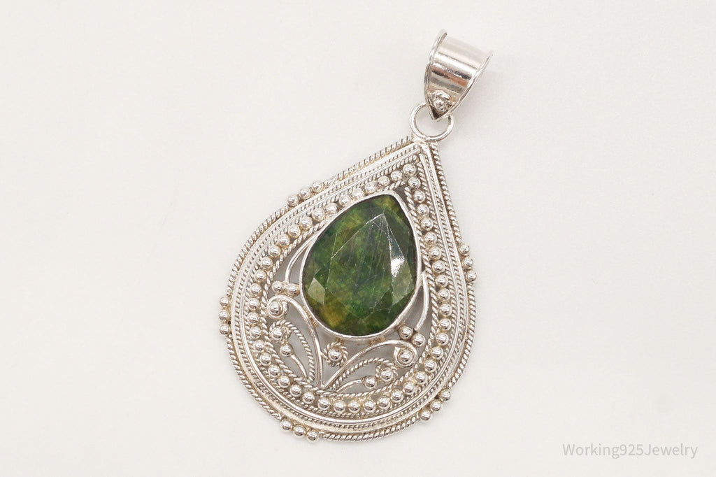 Vintage Large Green Stone Sterling Silver Pendant | Jewelry > Necklaces > Pendants | Wiccan Center