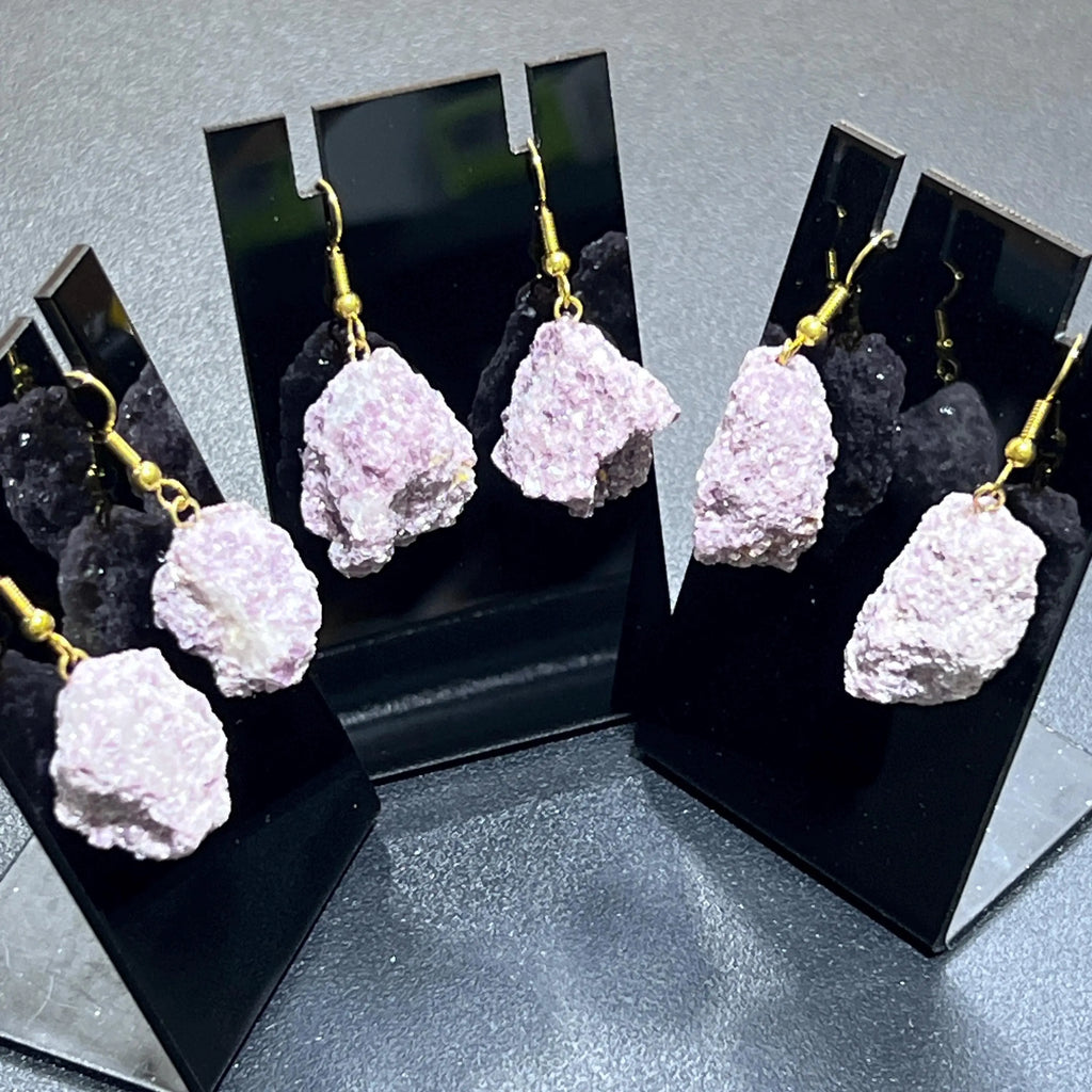 Lilac Lepidolite Raw Crystal Earrings Pair (Gold Stainless Steel Hooks) | Jewelry > Earrings > Dangle & Drop Earrings | Wiccan Center