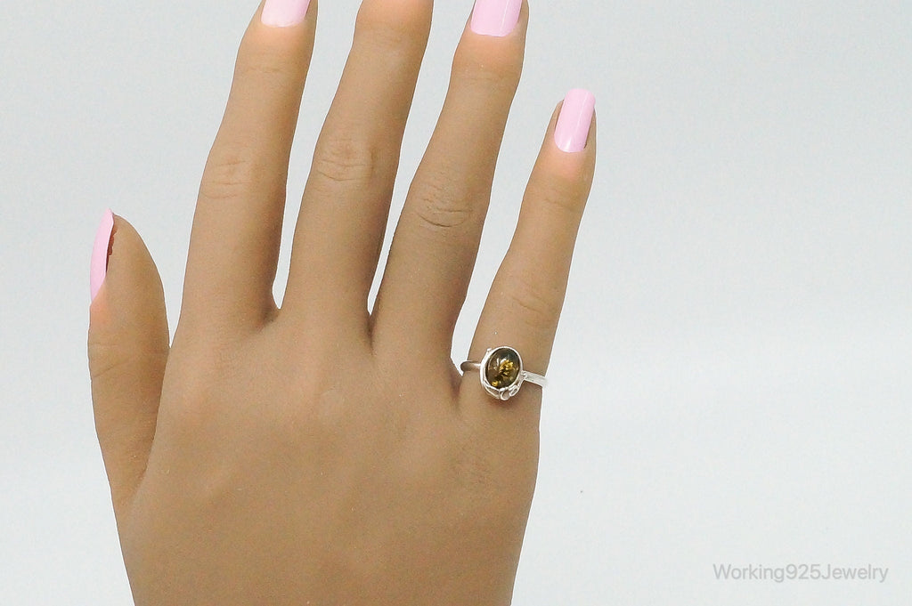 Vintage Yellow Amber Modern Sterling Silver Ring - Size 4.75 | Jewelry > Rings | Wiccan Center
