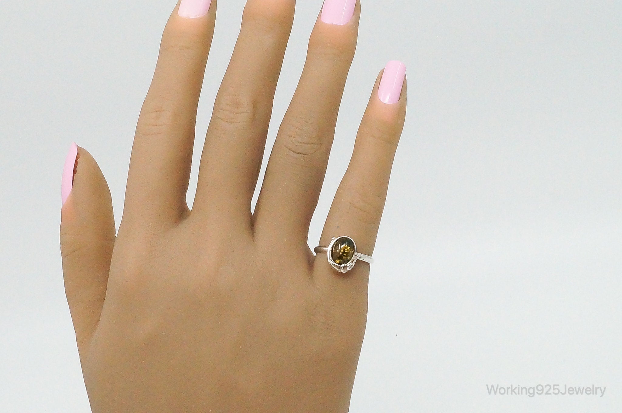 Vintage Yellow Amber Modern Sterling Silver Ring - Size 4.75 | Jewelry > Rings | Wiccan Center