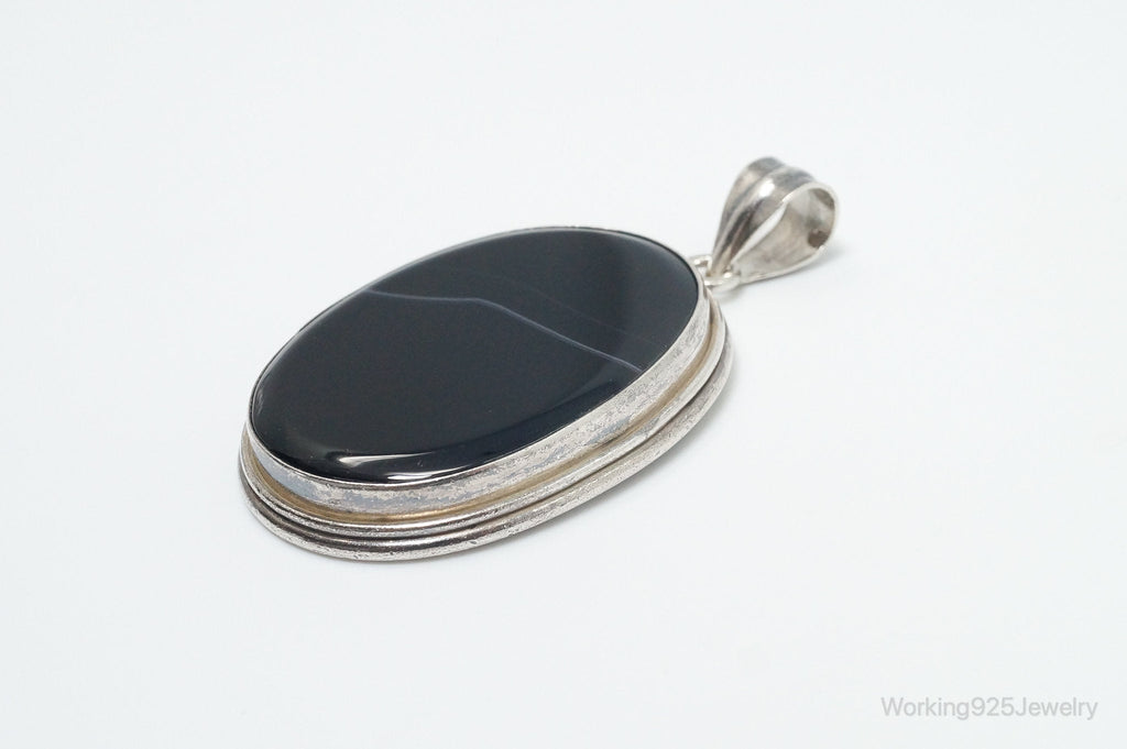 Vintage Large Black Lace Agate Sterling Silver Pendant | Jewelry > Necklaces > Pendants | Wiccan Center