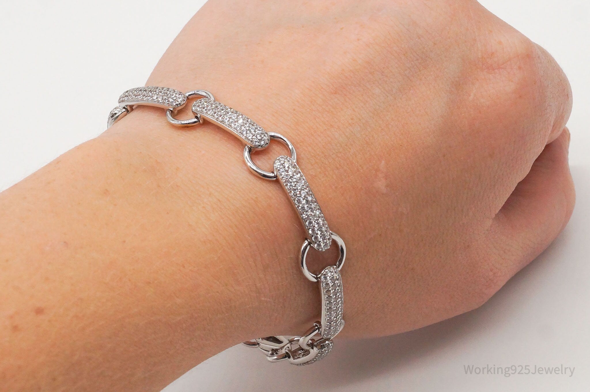 Vintage Designer Cubic Zirconia Open Link Sterling Silver Bracelet | Jewelry > Bracelets | Wiccan Center