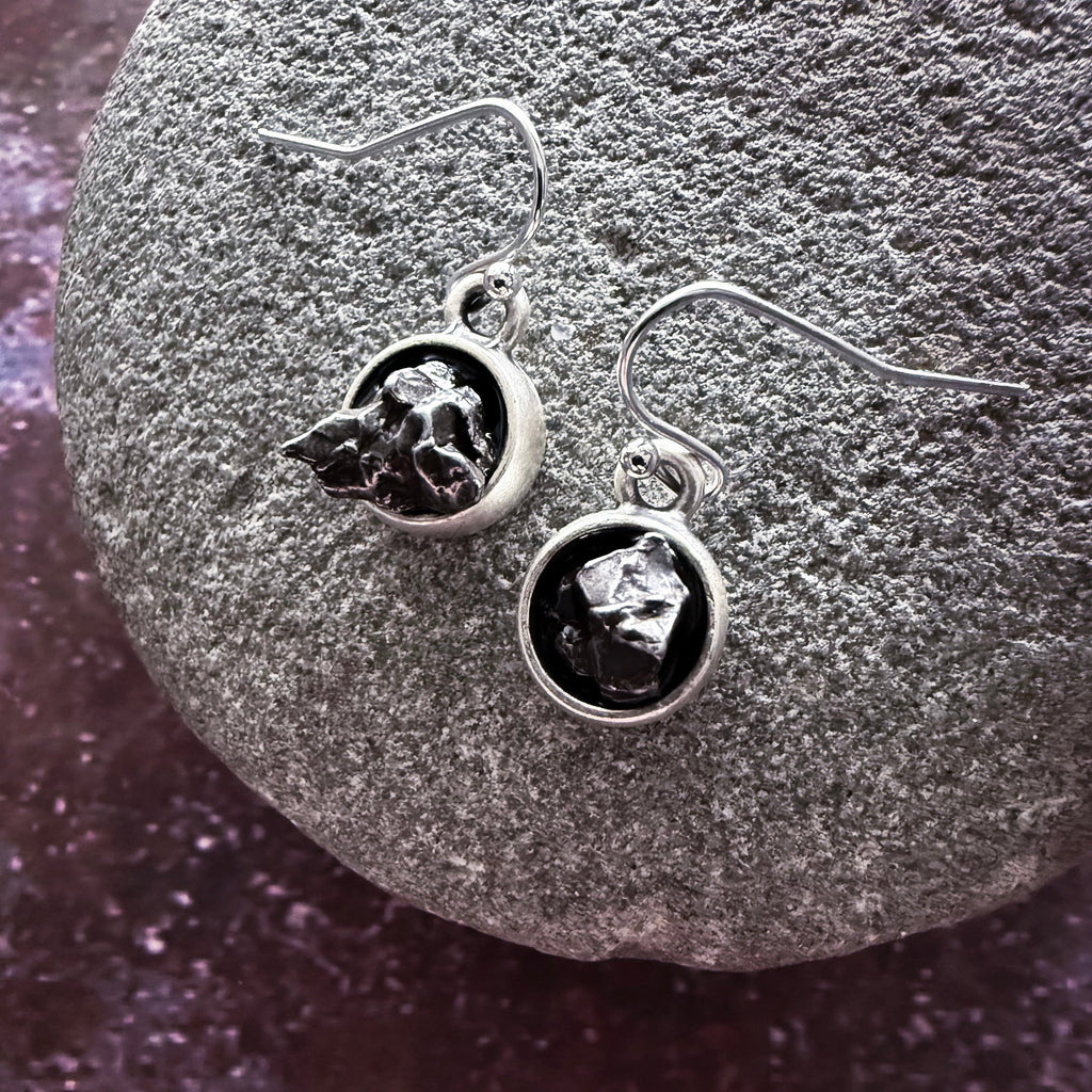 Small Round Raw Meteorite Dangle or Stud Earrings | Earrings | Wiccan Center