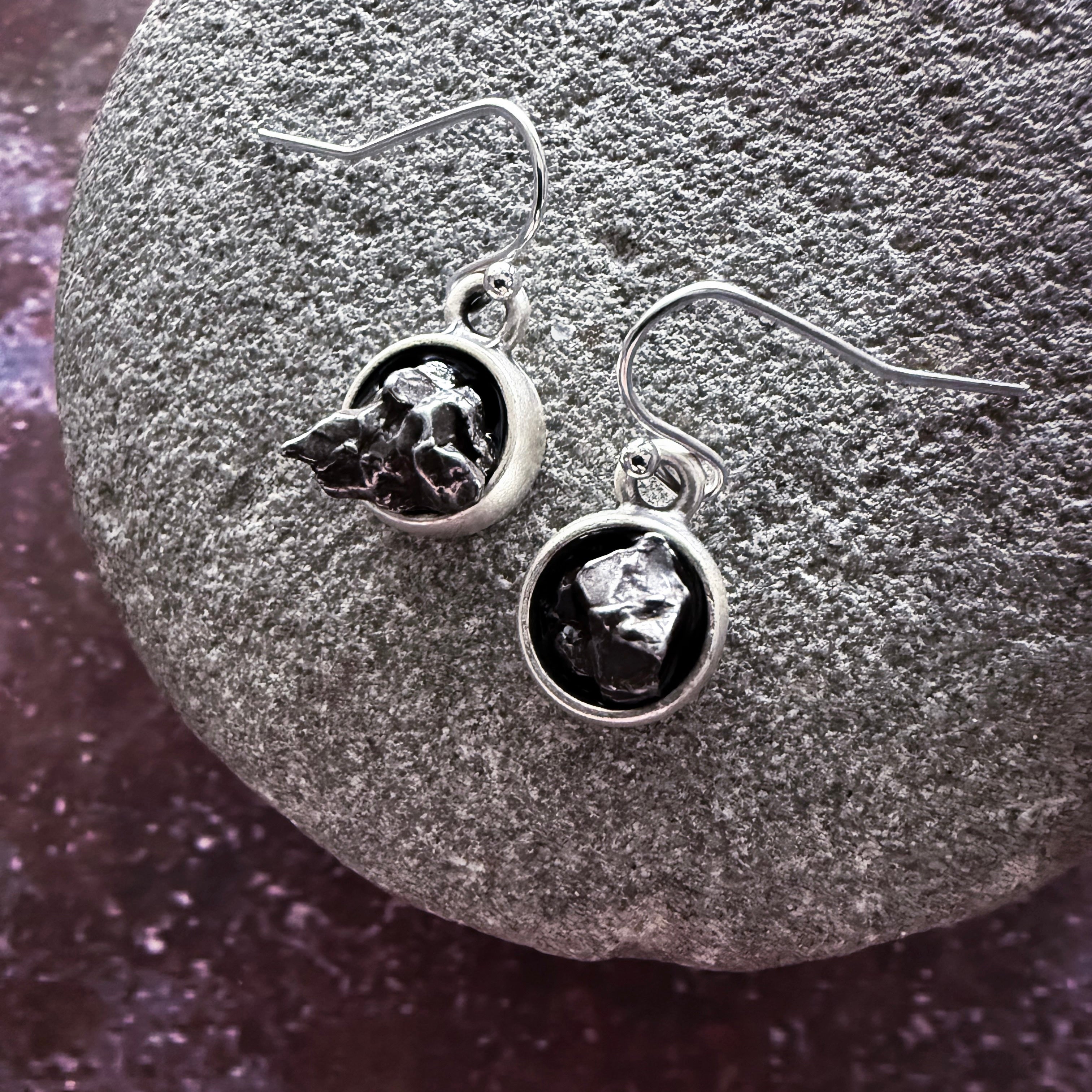 Small Round Raw Meteorite Dangle or Stud Earrings | Earrings | Wiccan Center