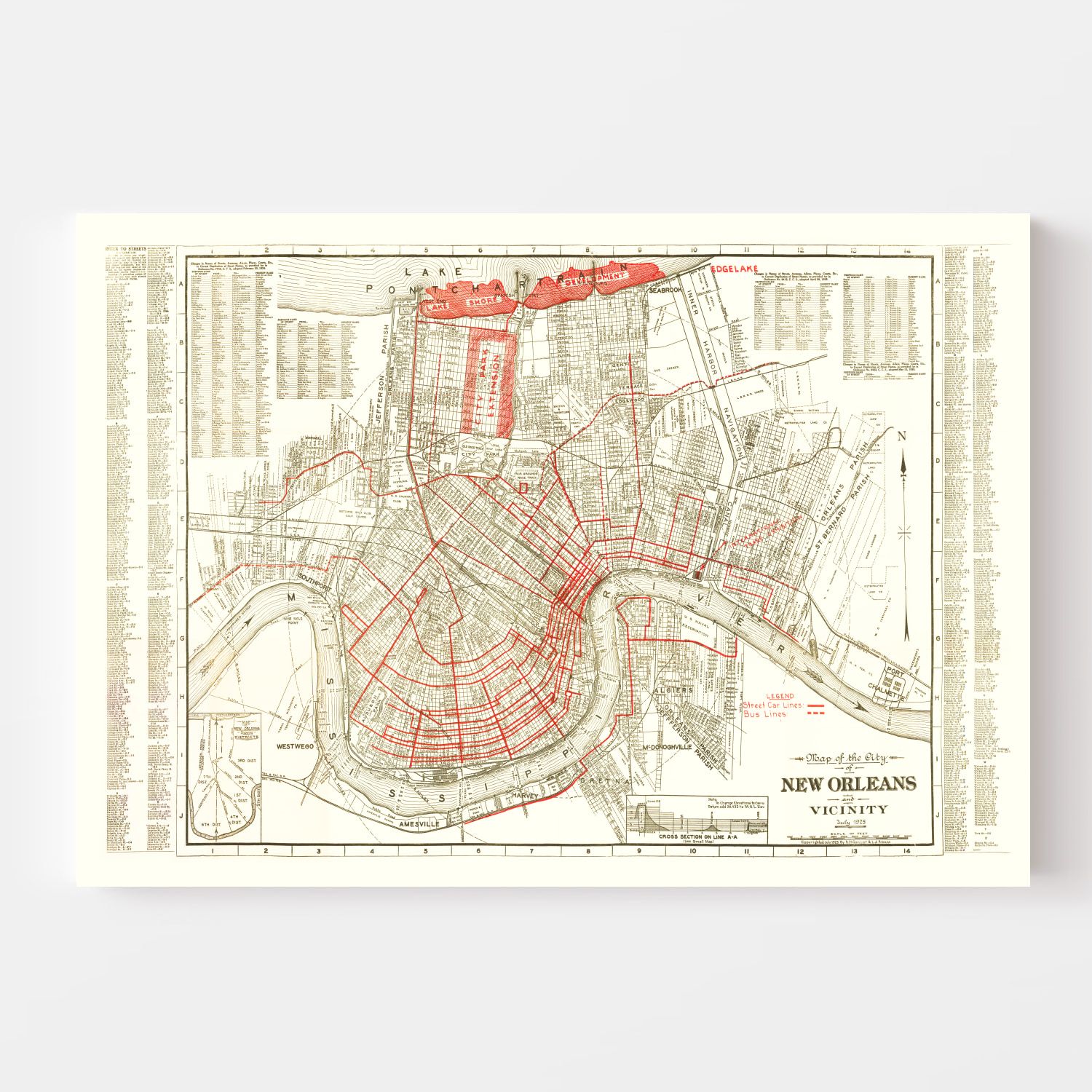Vintage Map of New Orleans, Louisiana 1925